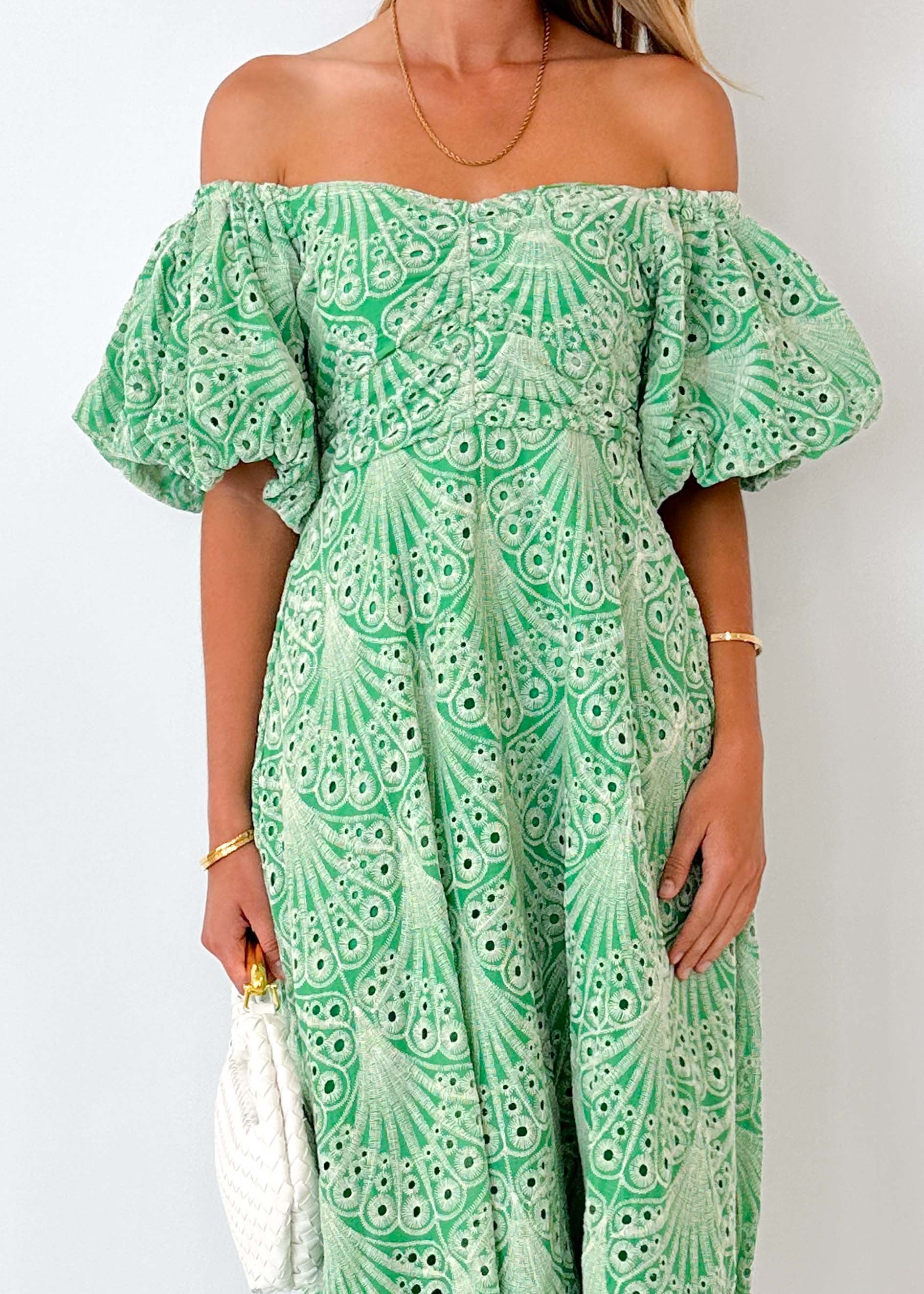 Sion Off Shoulder Midi Dress - Mint Anglaise