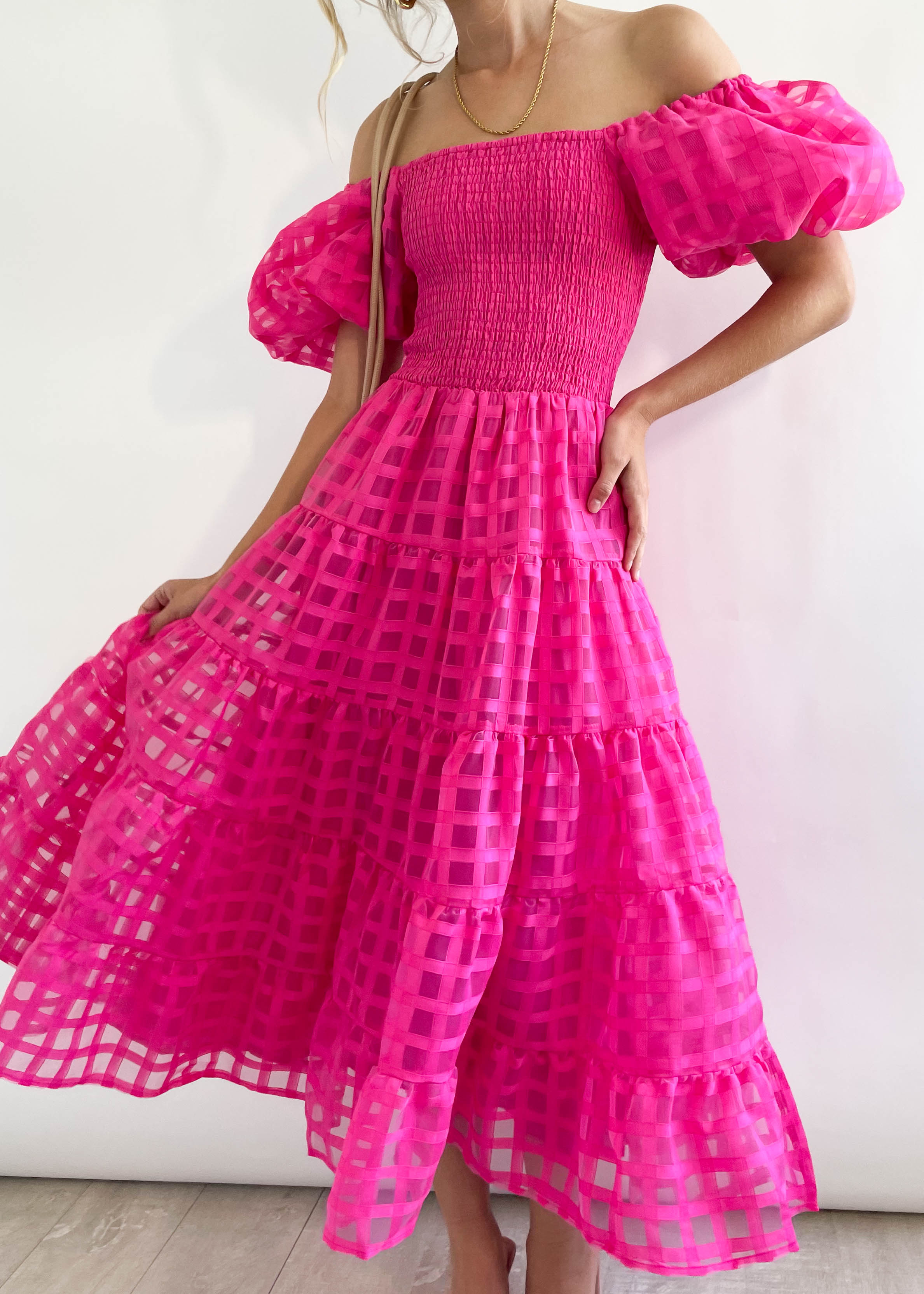 Bianna Off Shoulder Maxi Dress - Hot Pink