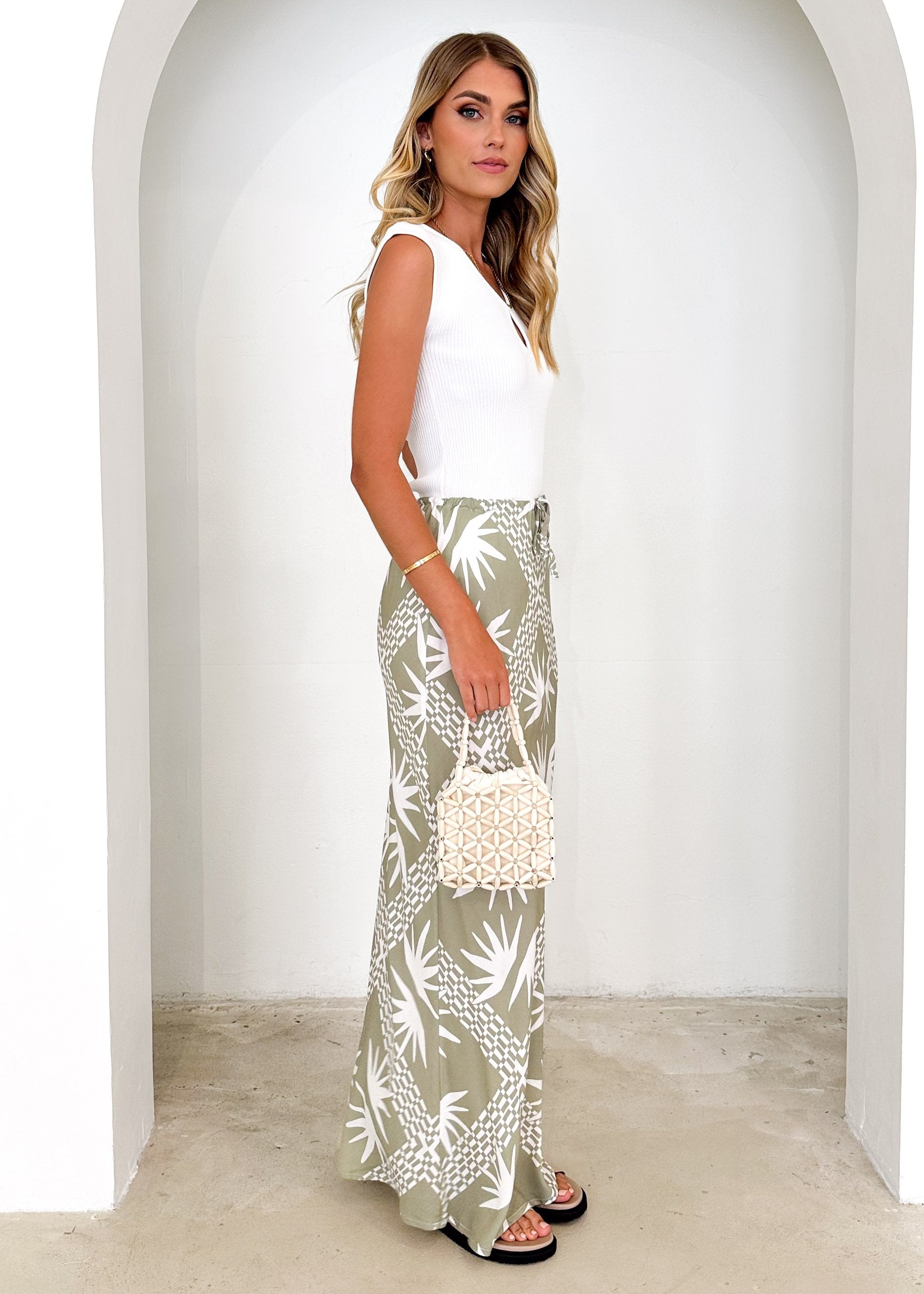Varrosa Maxi Skirt - Sage Abstract