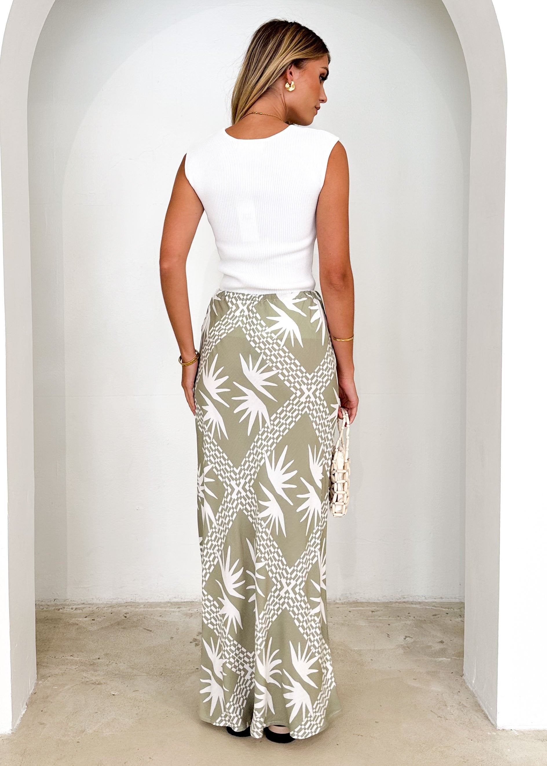 Varrosa Maxi Skirt - Sage Abstract