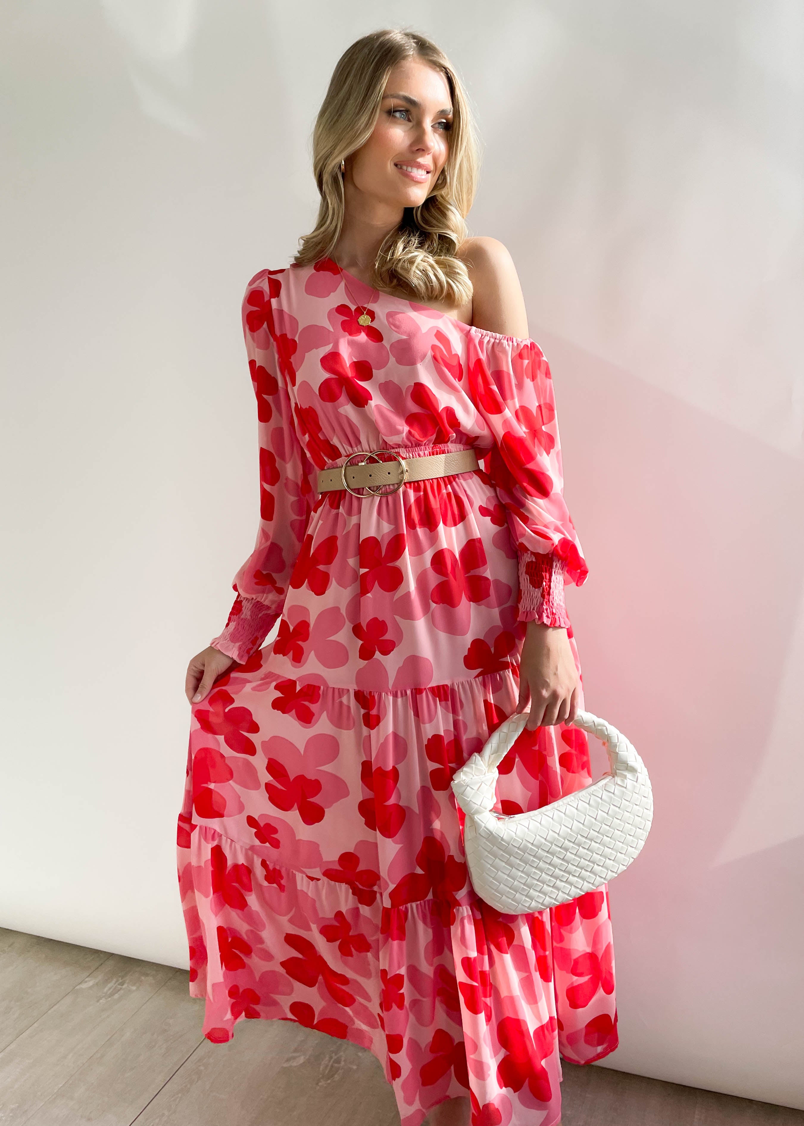 Zinar One Shoulder Maxi Dress - Strawberry Floral