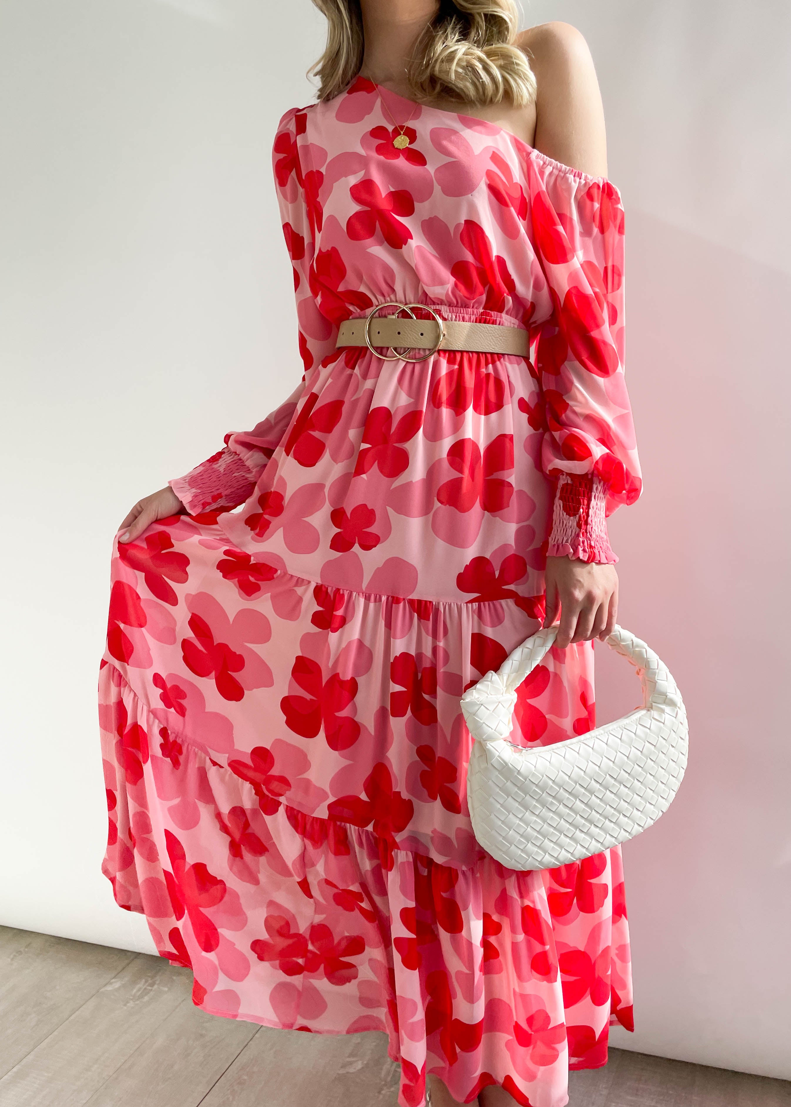 Zinar One Shoulder Maxi Dress - Strawberry Floral