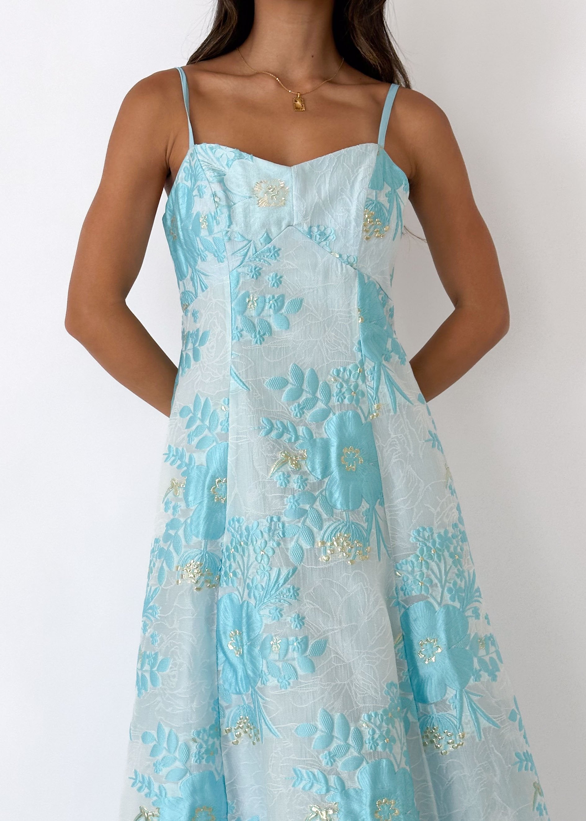Tralentina Midi Dress - Pale Blue Brocade