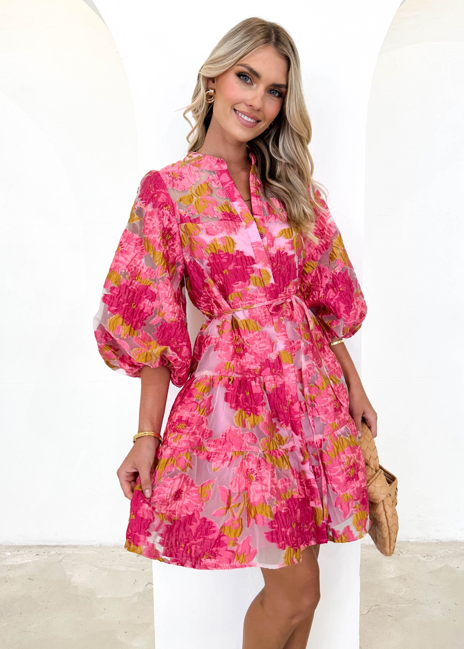 Flynnsta Dress - Pink Jacquard