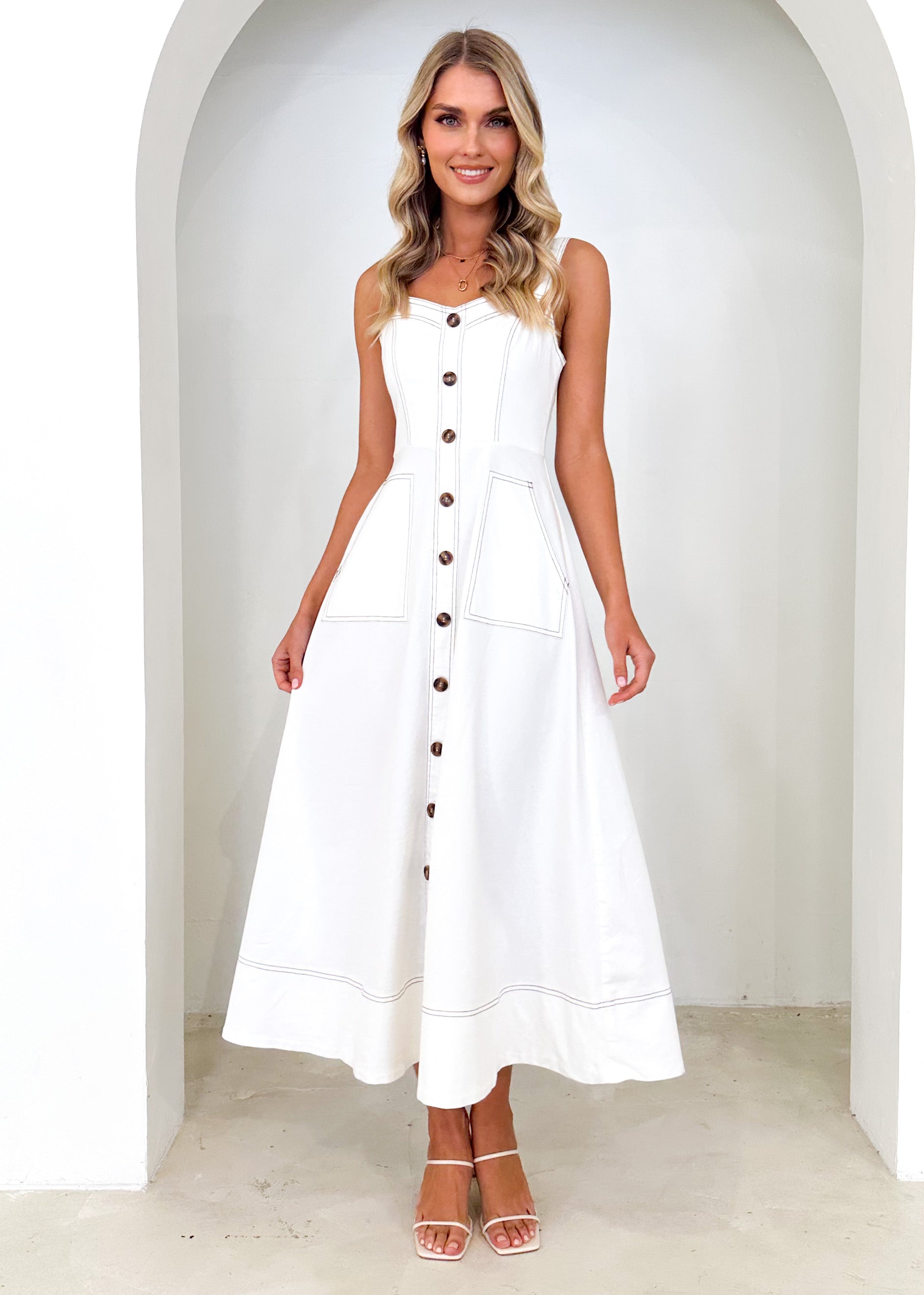 Millenia Stretch Denim Midi Dress - Off White