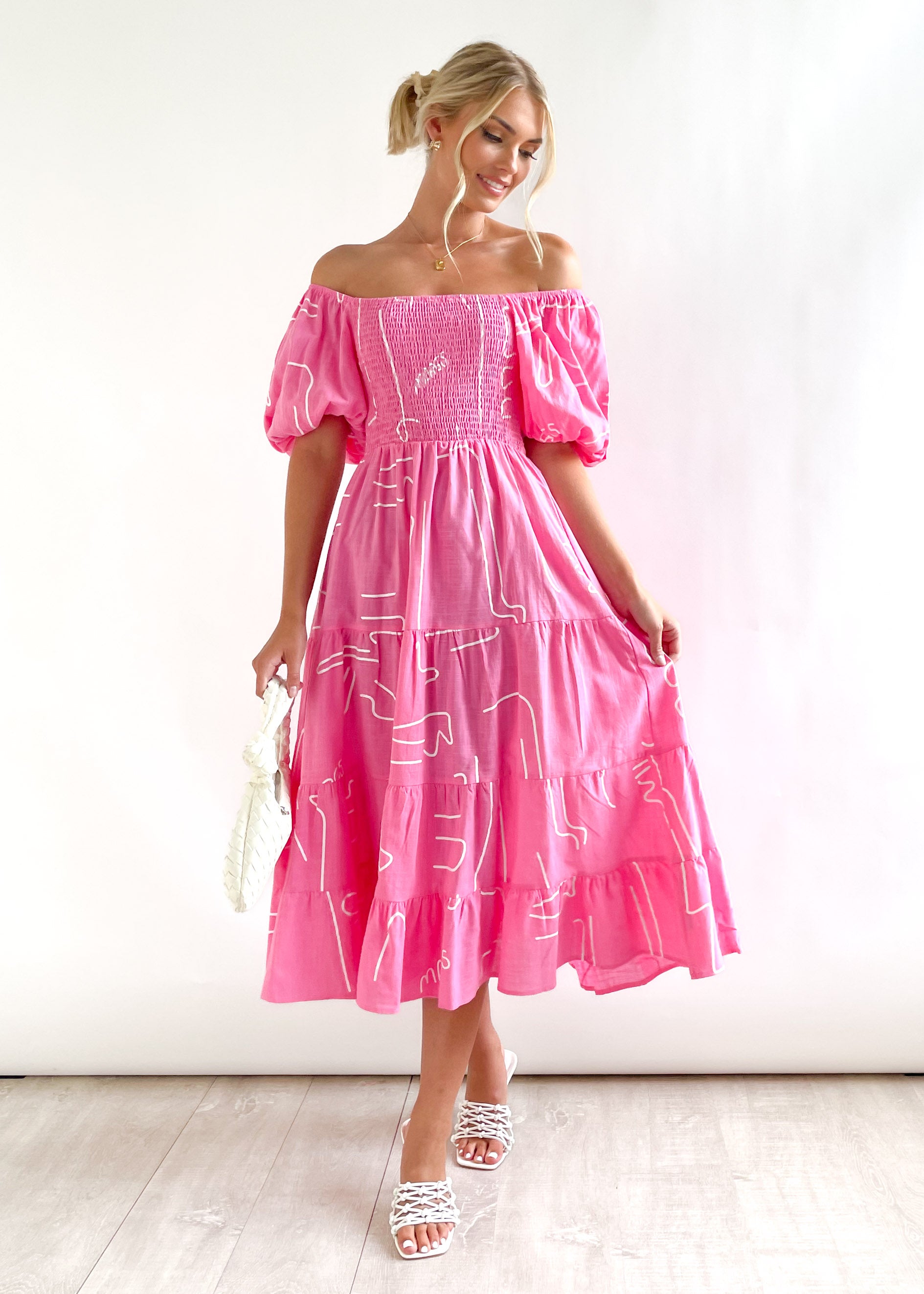 Safria Off Shoulder Midi Dress - Pink