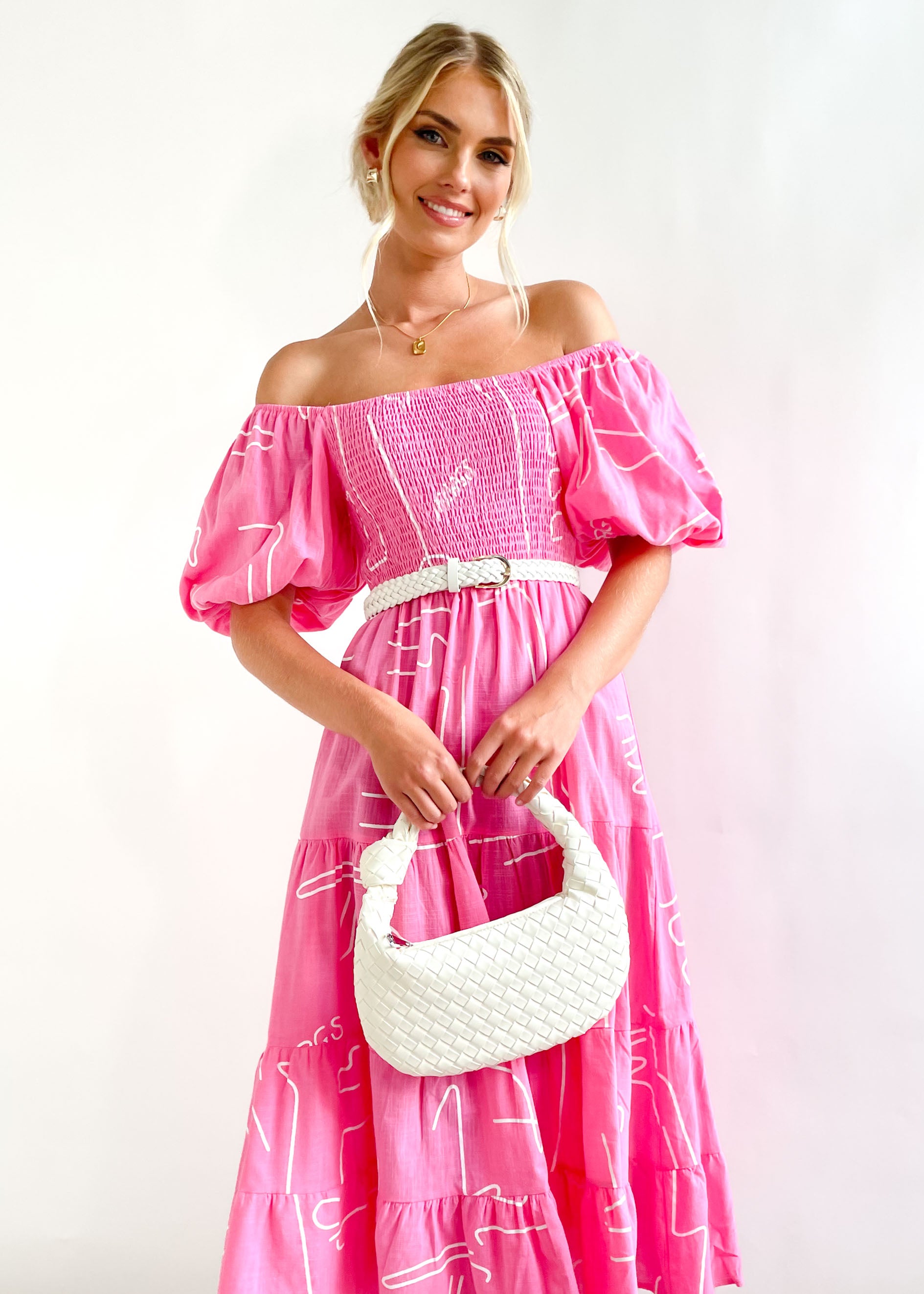 Safria Off Shoulder Midi Dress - Pink