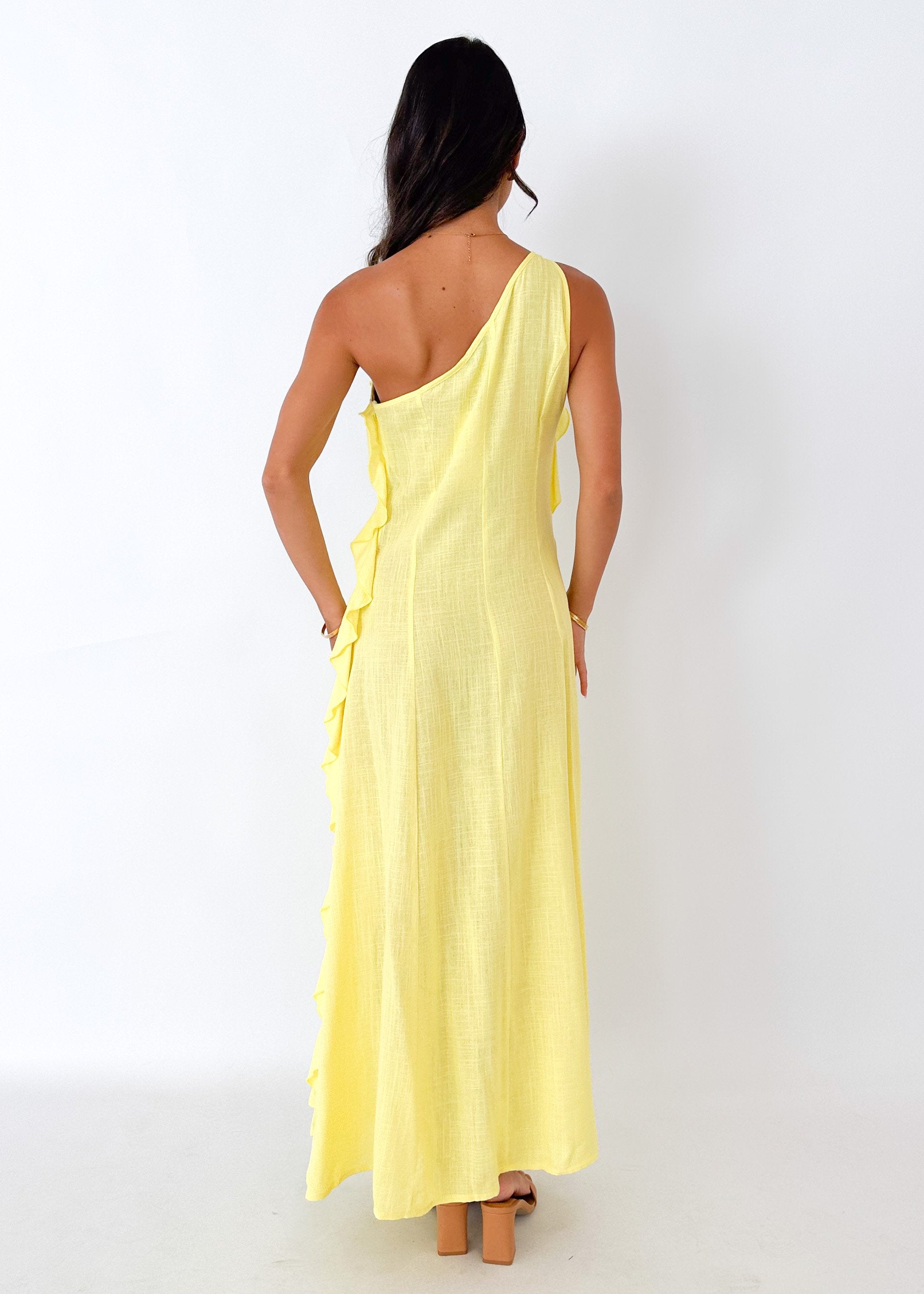 Madro One Shoulder Midi Dress - Lemon