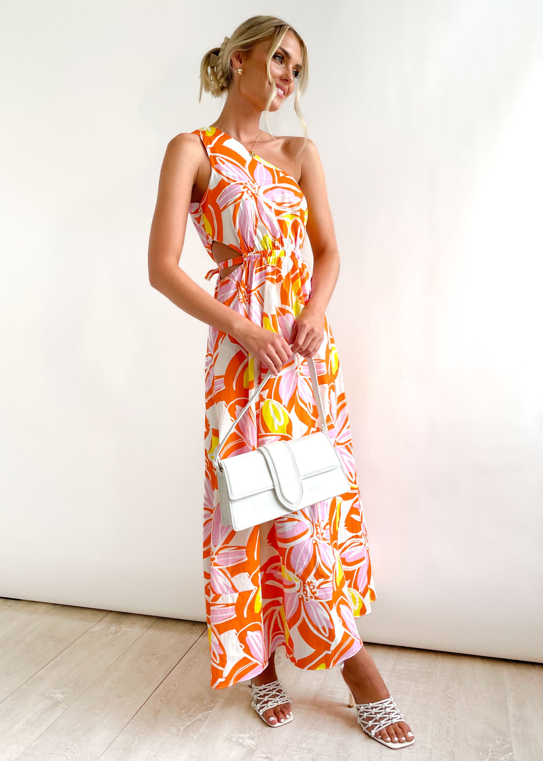 Joelle Midi Dress - Tangerine Flowers
