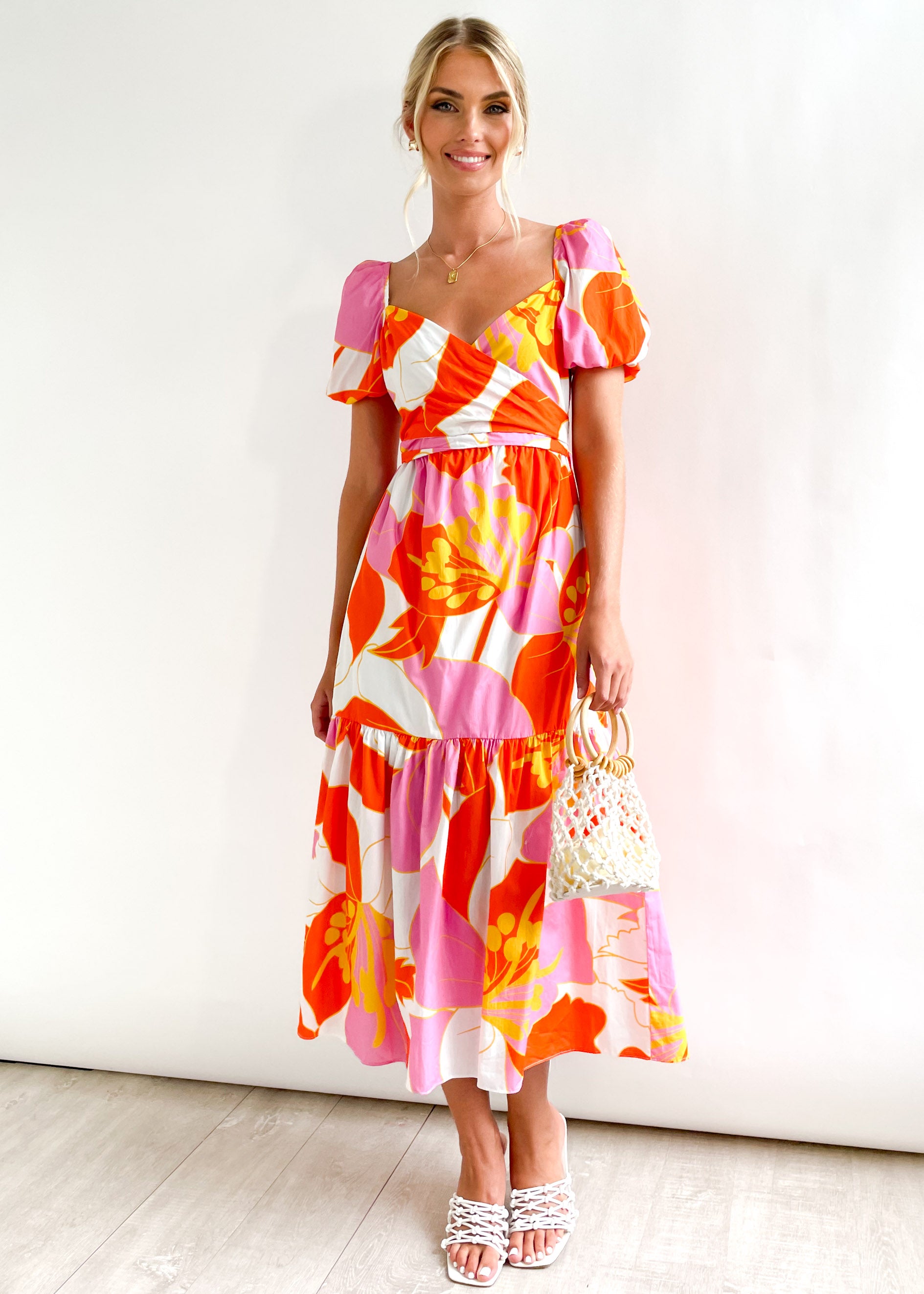Tysin Midi Dress - Tangerine Flowers