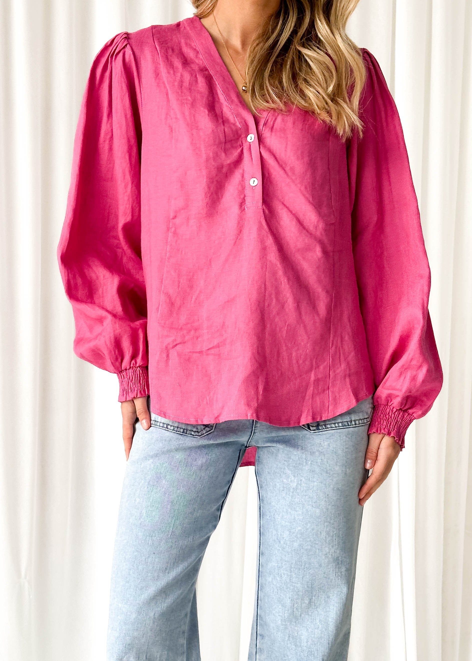 Azer Linen Shirt - Hot Pink
