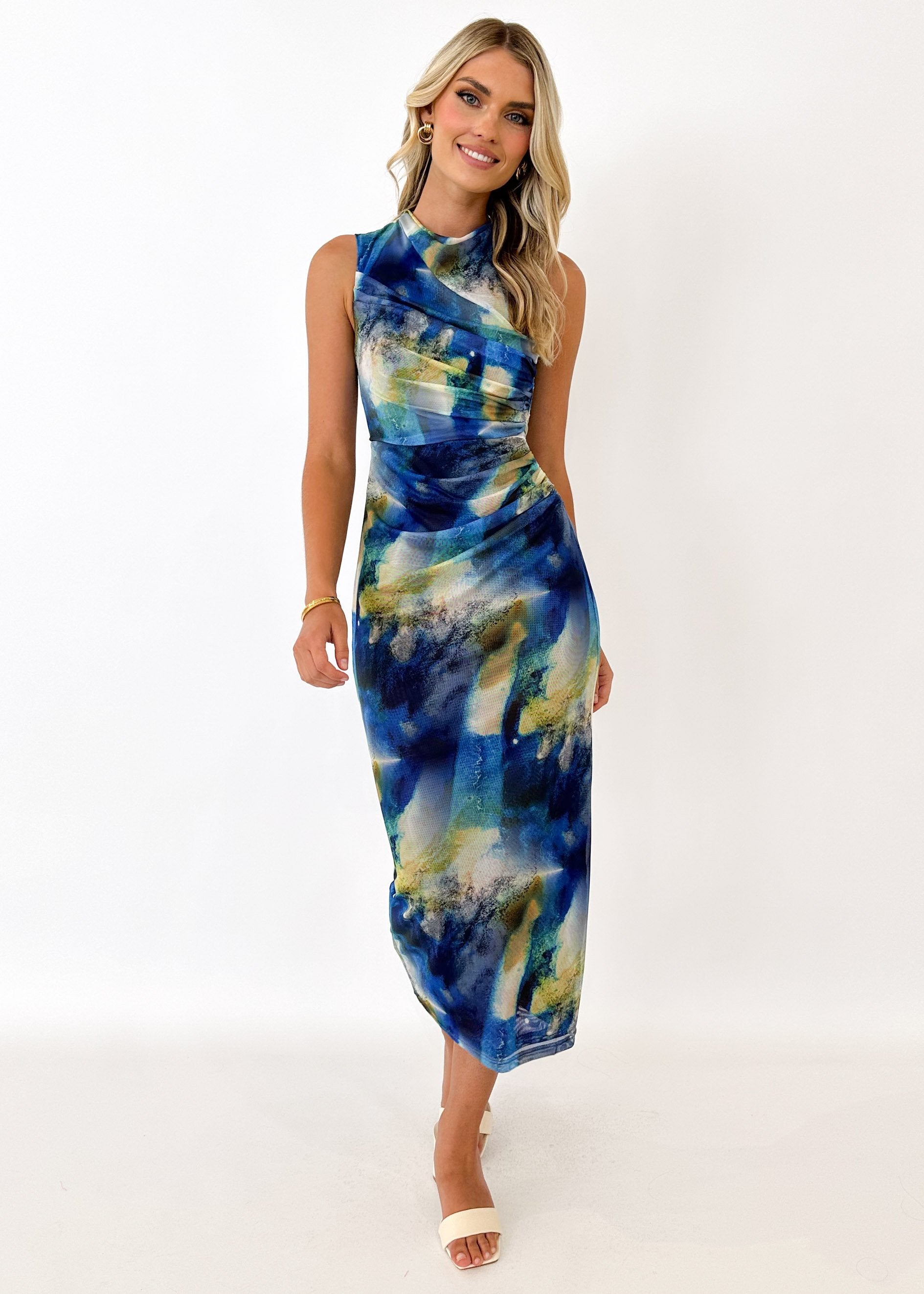 Eva Mesh Maxi Dress - Cobalt Splash