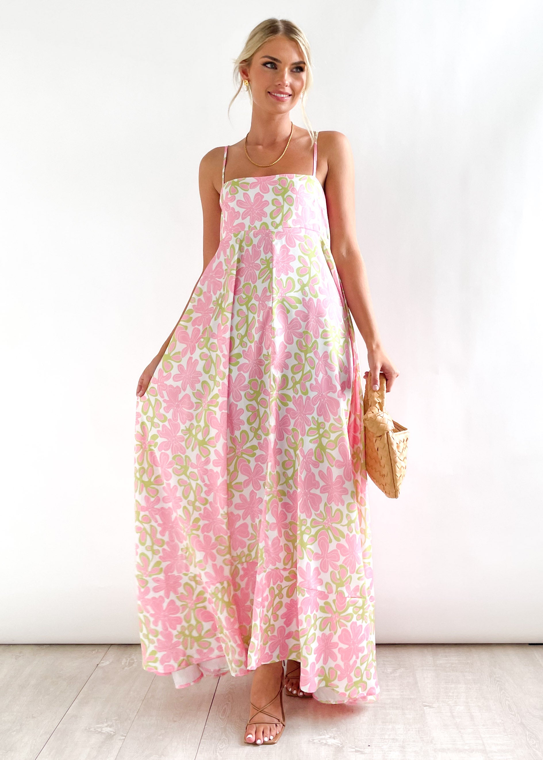 Elide Maxi Dress - Pink Abstract