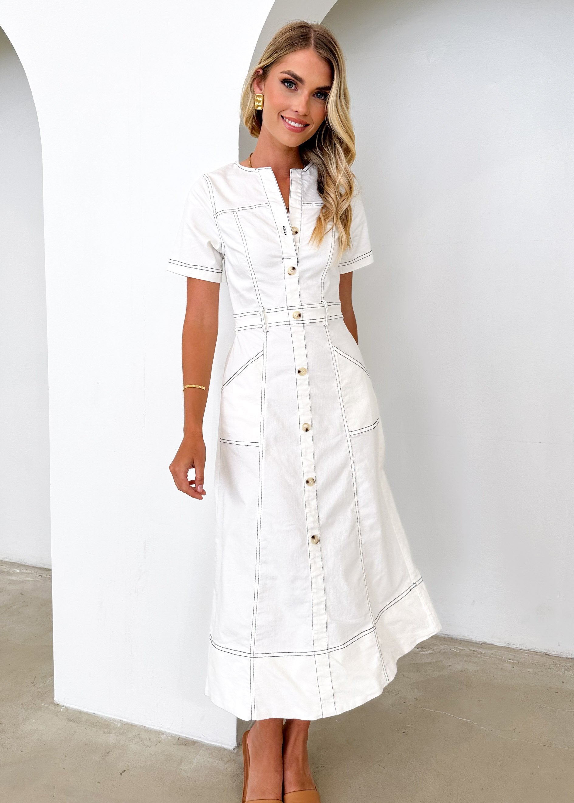 Donna Denim Midi Dress - Off White