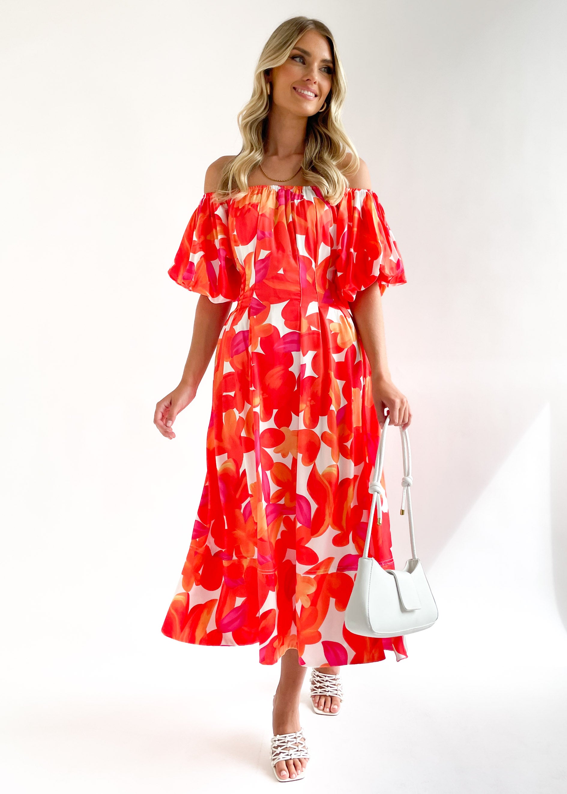 Sabine Midi Dress - Tangerine Floral
