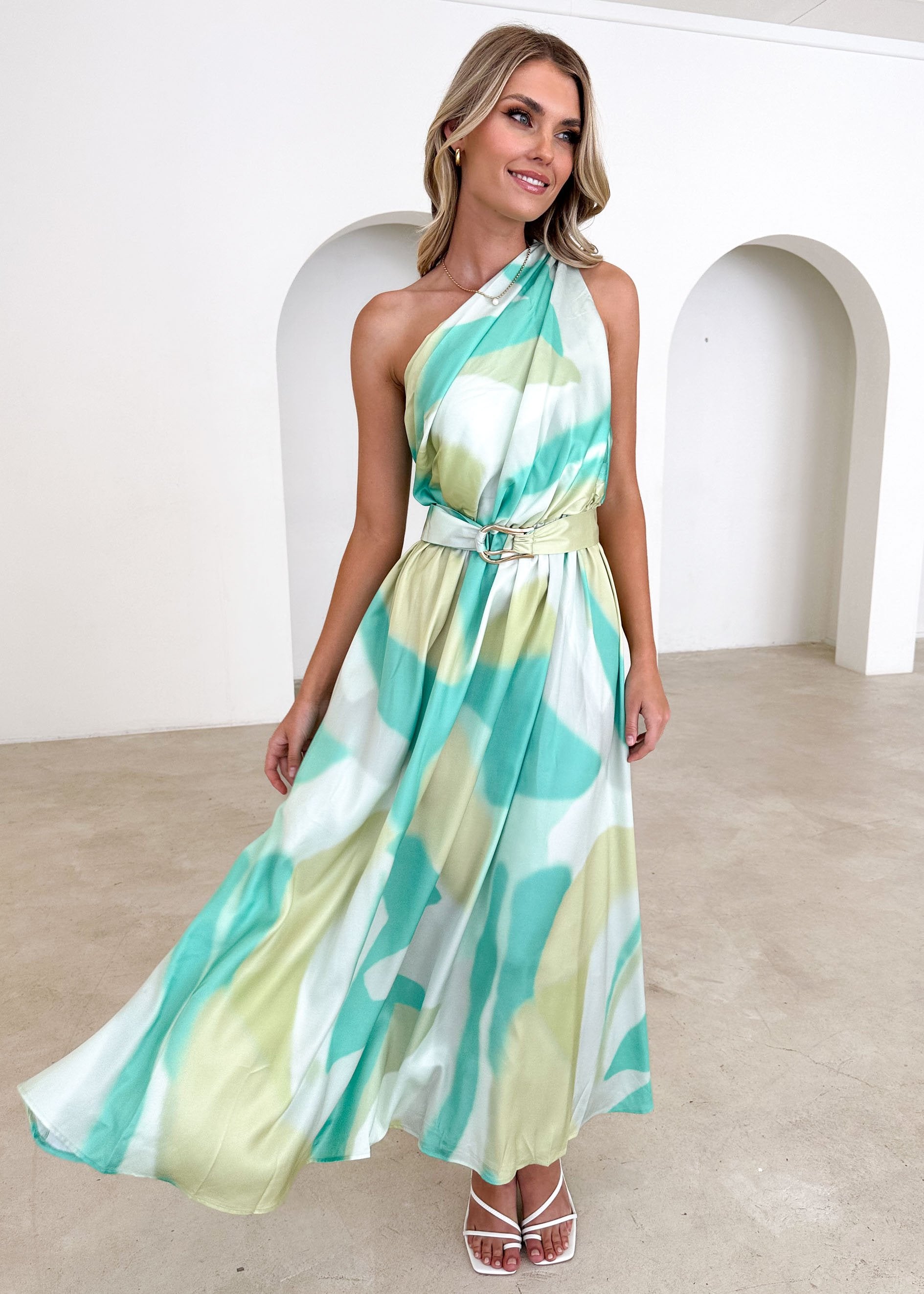 Korah One Shoulder Midi Dress - Lime Splash