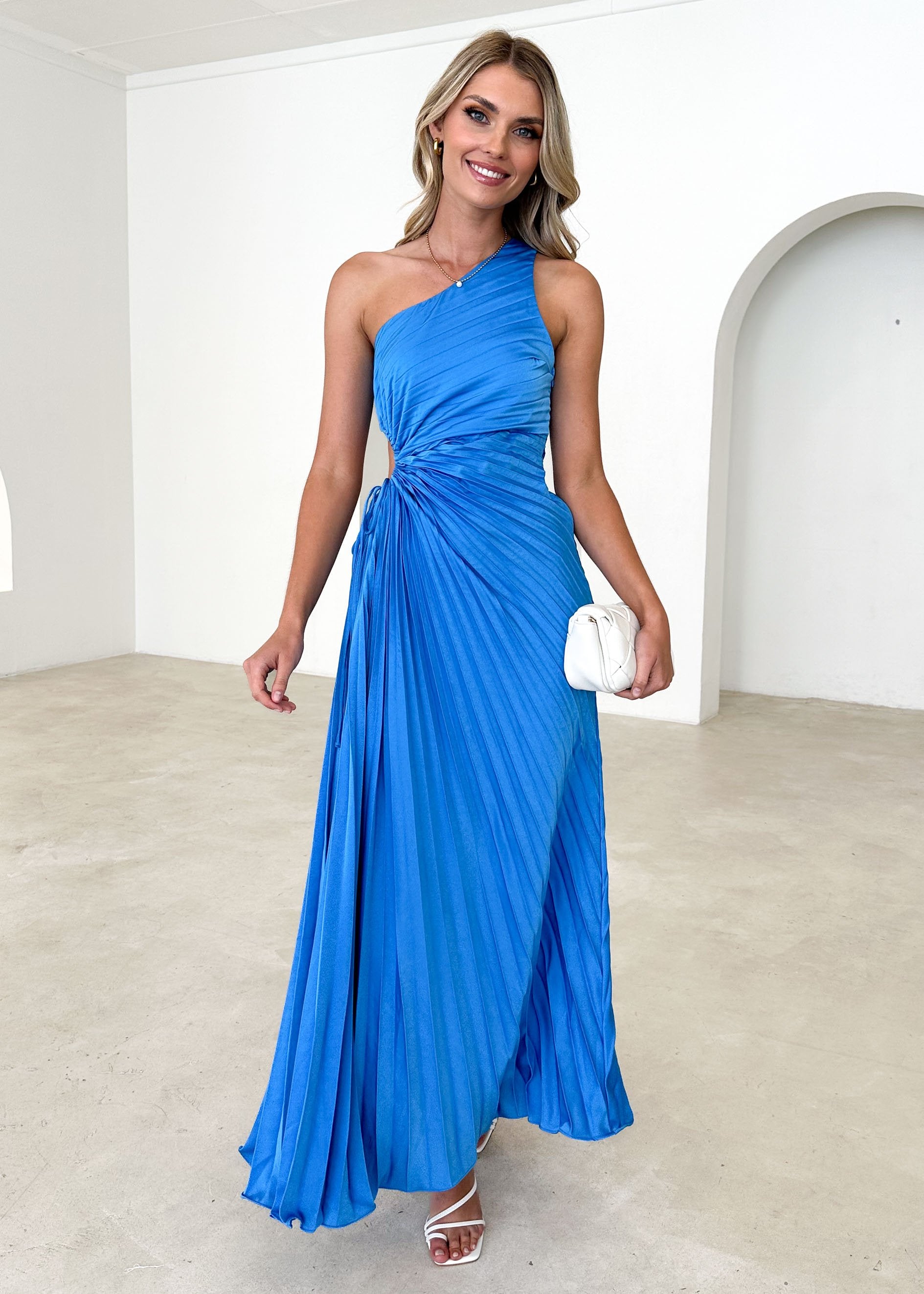 Corinne One Shoulder Midi Dress - Blue