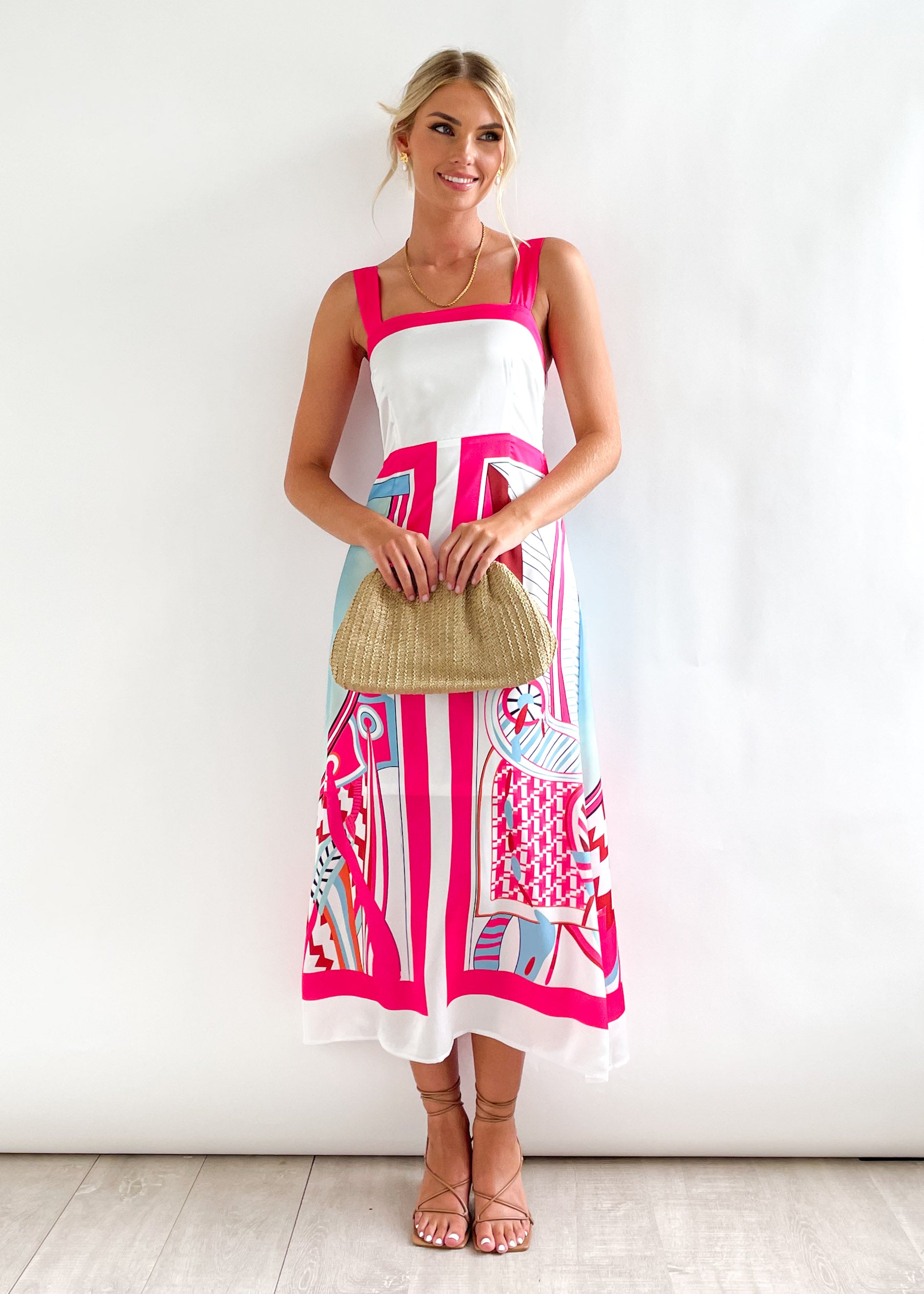 Indiania Midi Dress - Pink Aztec