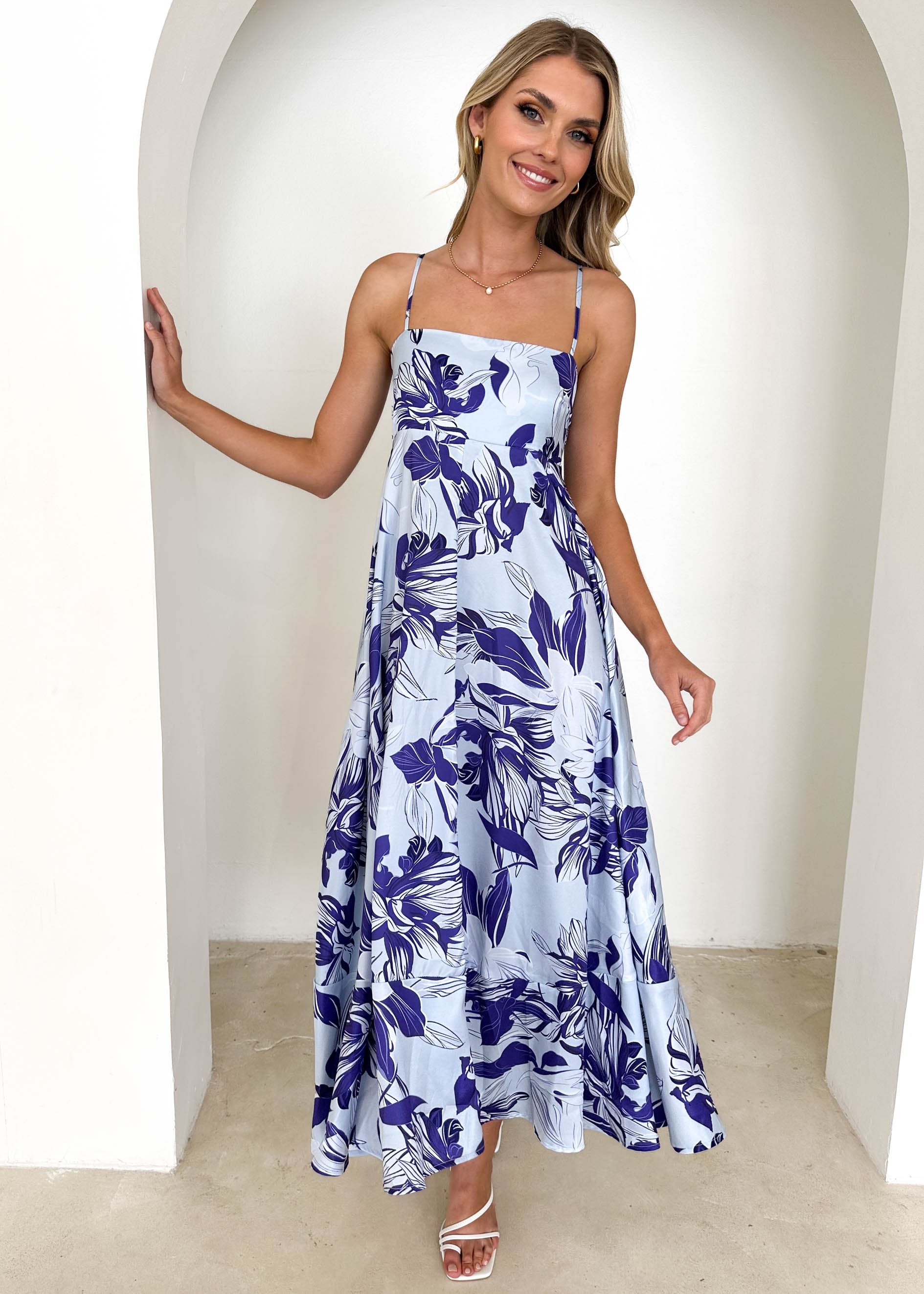 Elide Maxi Dress - Powder Blue Floral
