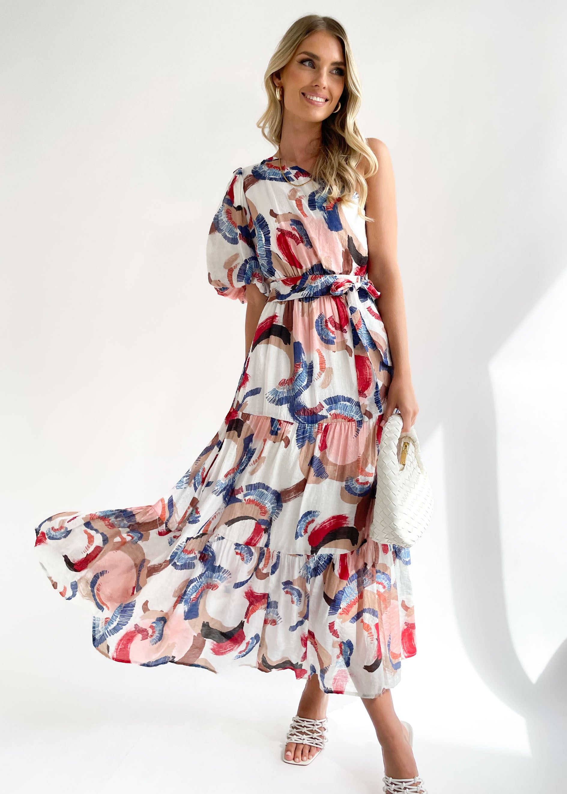 Saidie One Shoulder Maxi Dress - Multi Abstract