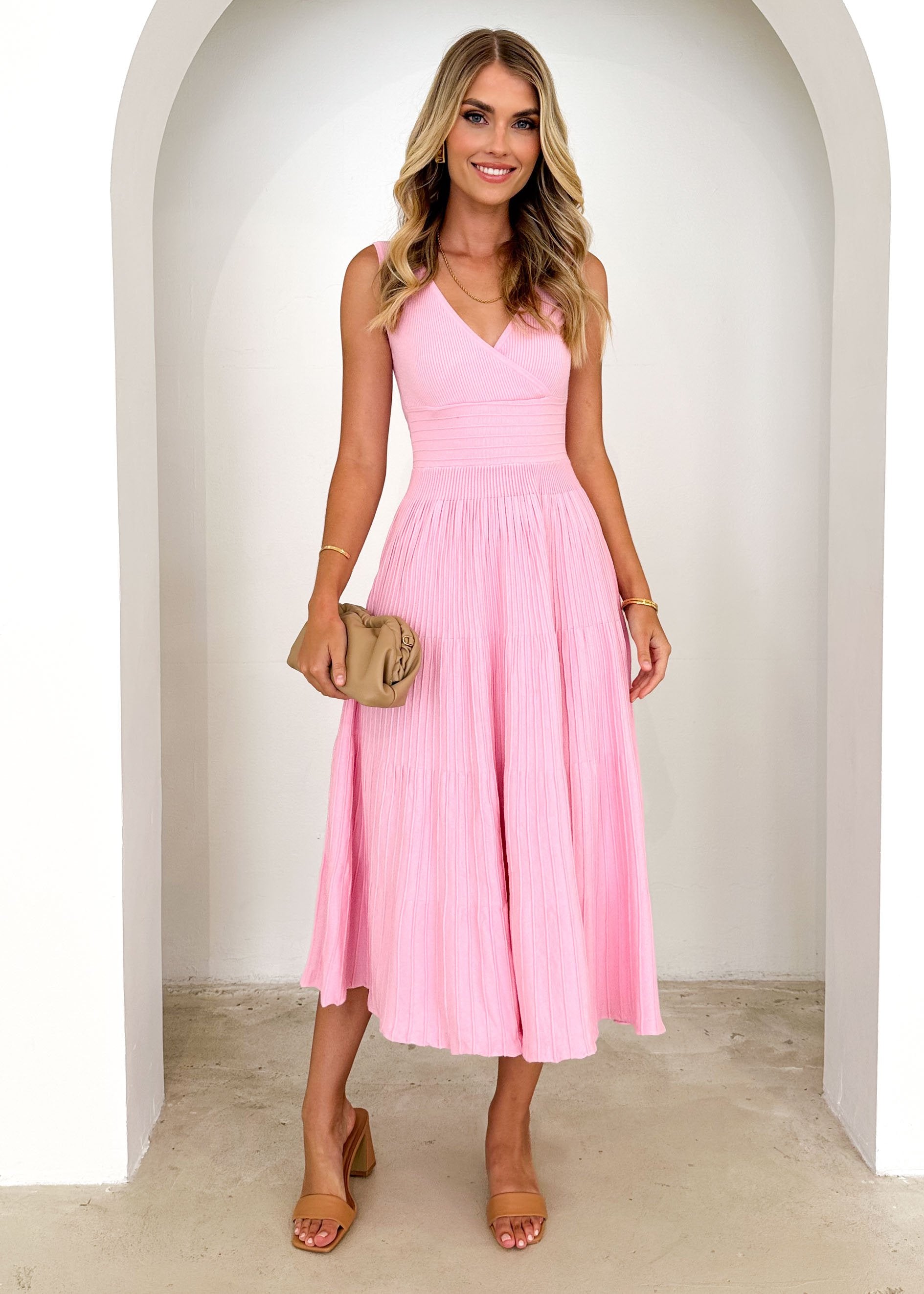 Mella Knit Midi Dress - Candy Pink