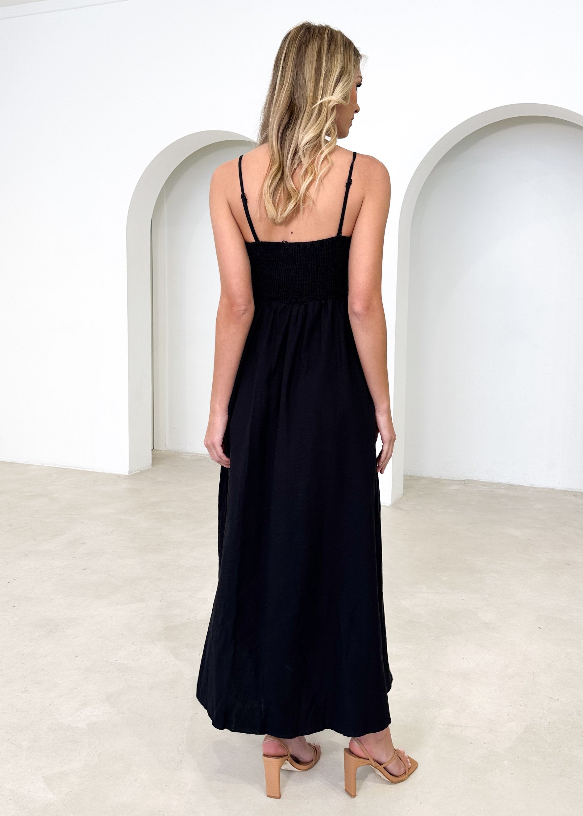 Perla Strapless Midi Dress - Black
