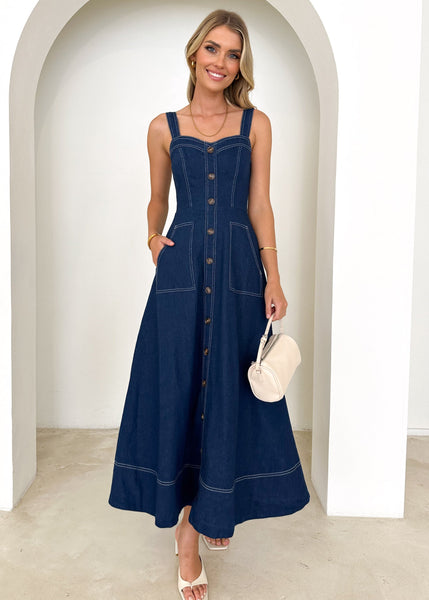 Millenia Stretch Denim Midi Dress - Indigo