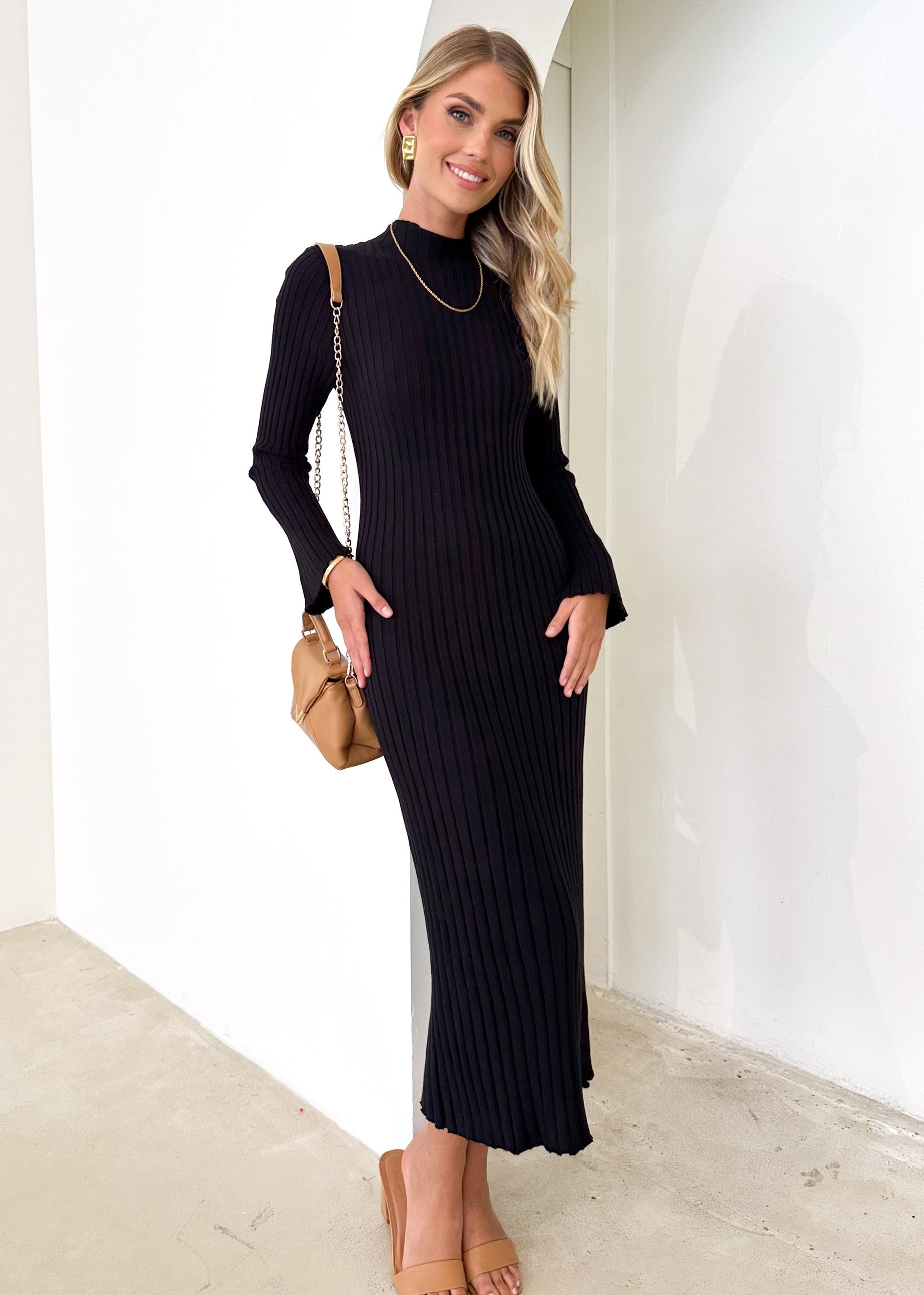 Wintra Knit Midi Dress - Black