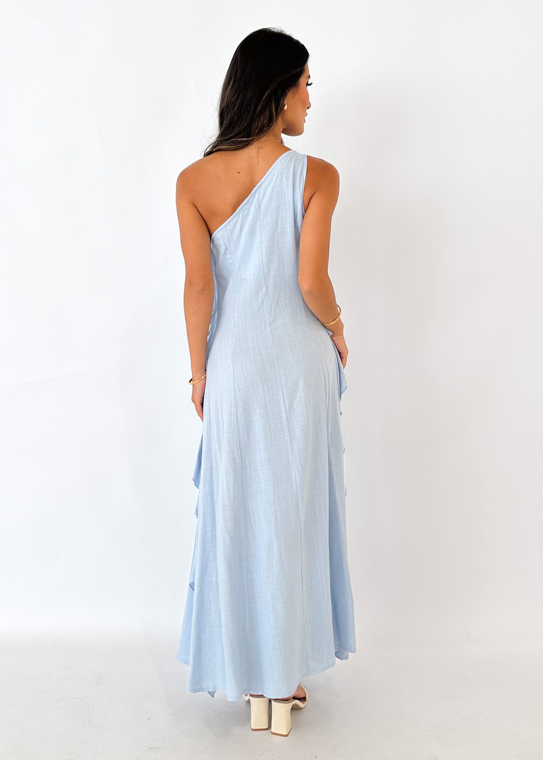 Madro One Shoulder Midi Dress - Powder Blue