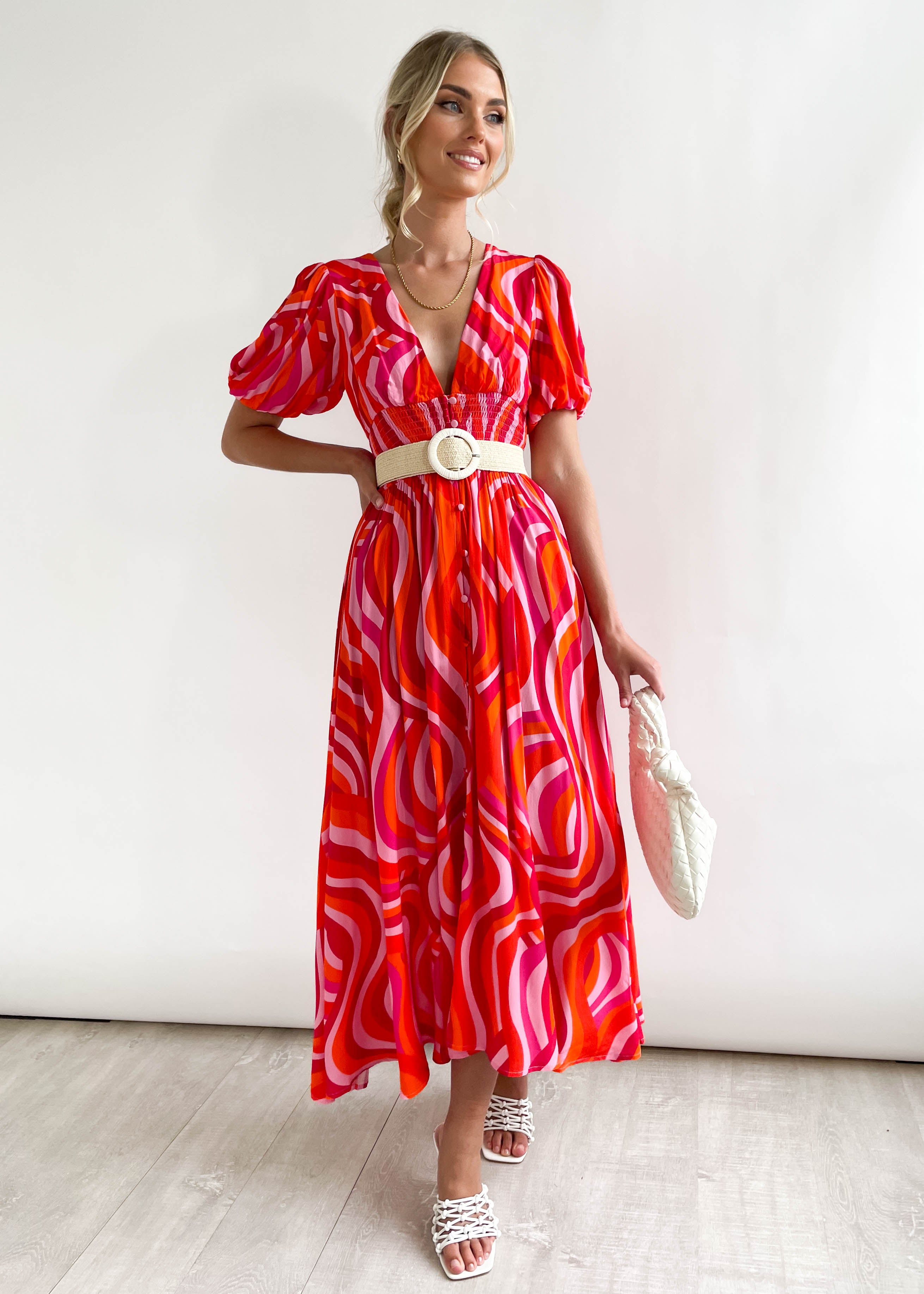 Serella Midi Dress - Red Swirl