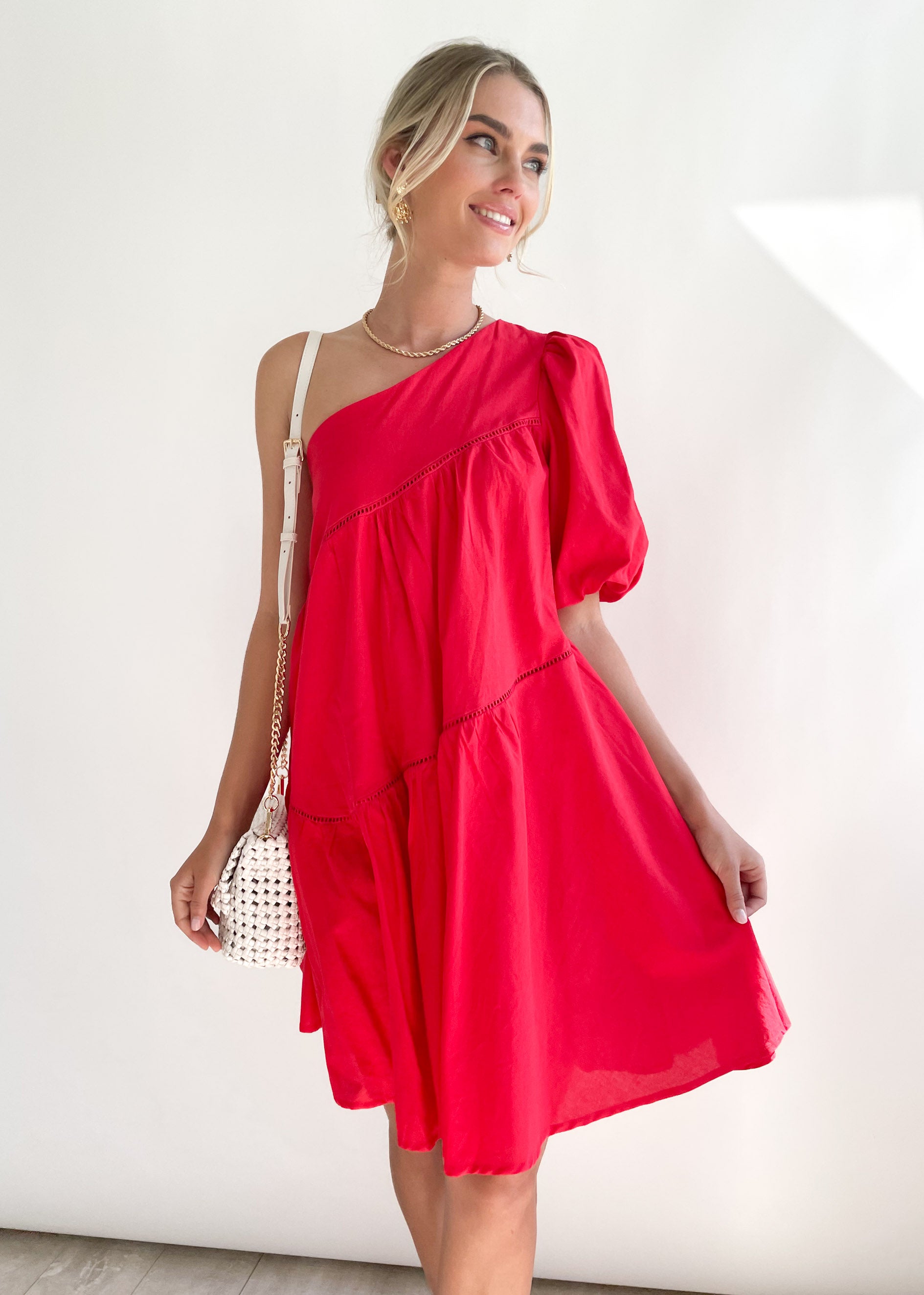 Sicilie One Shoulder Dress - Red