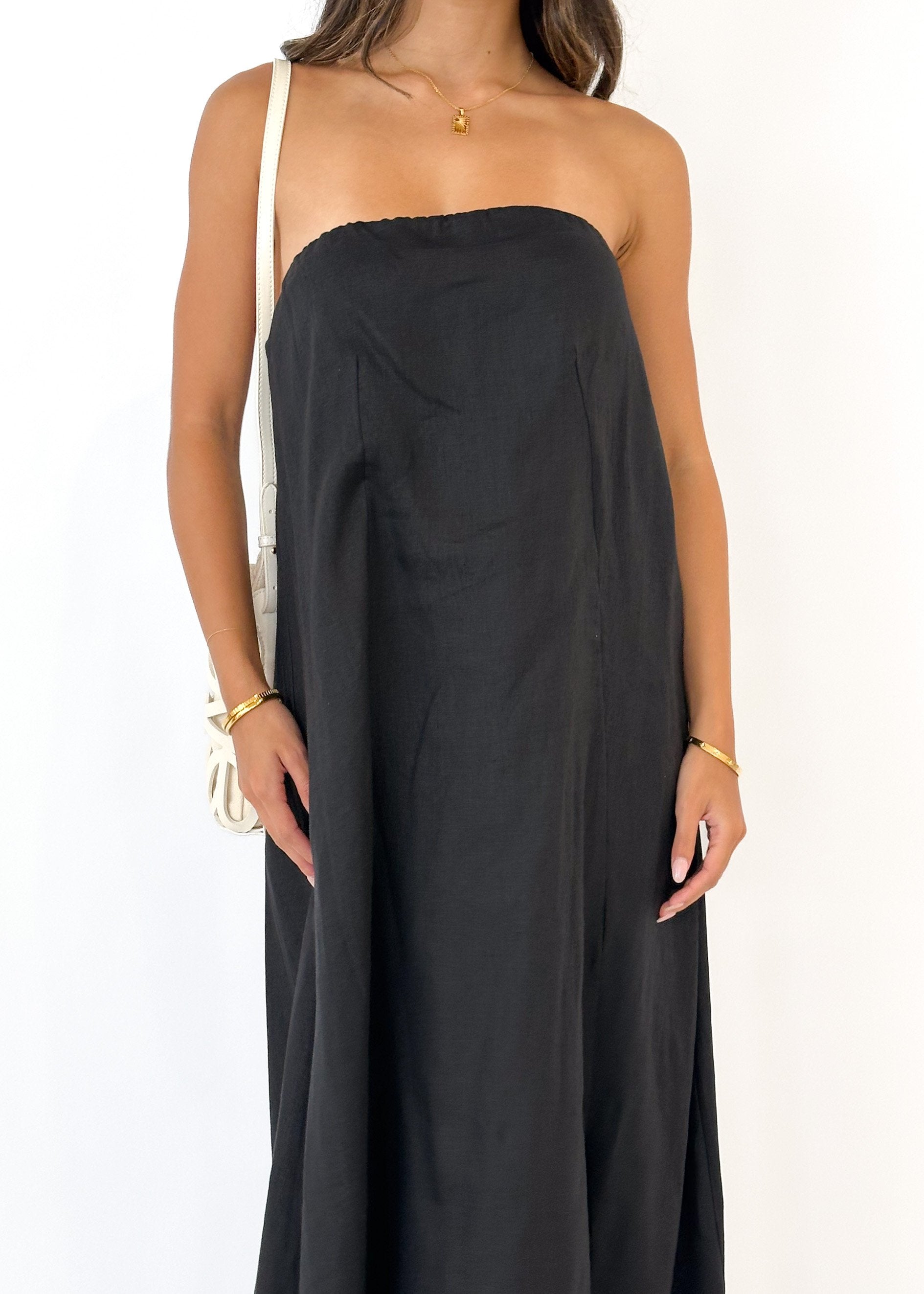 Mariss Strapless Linen Maxi Dress - Black