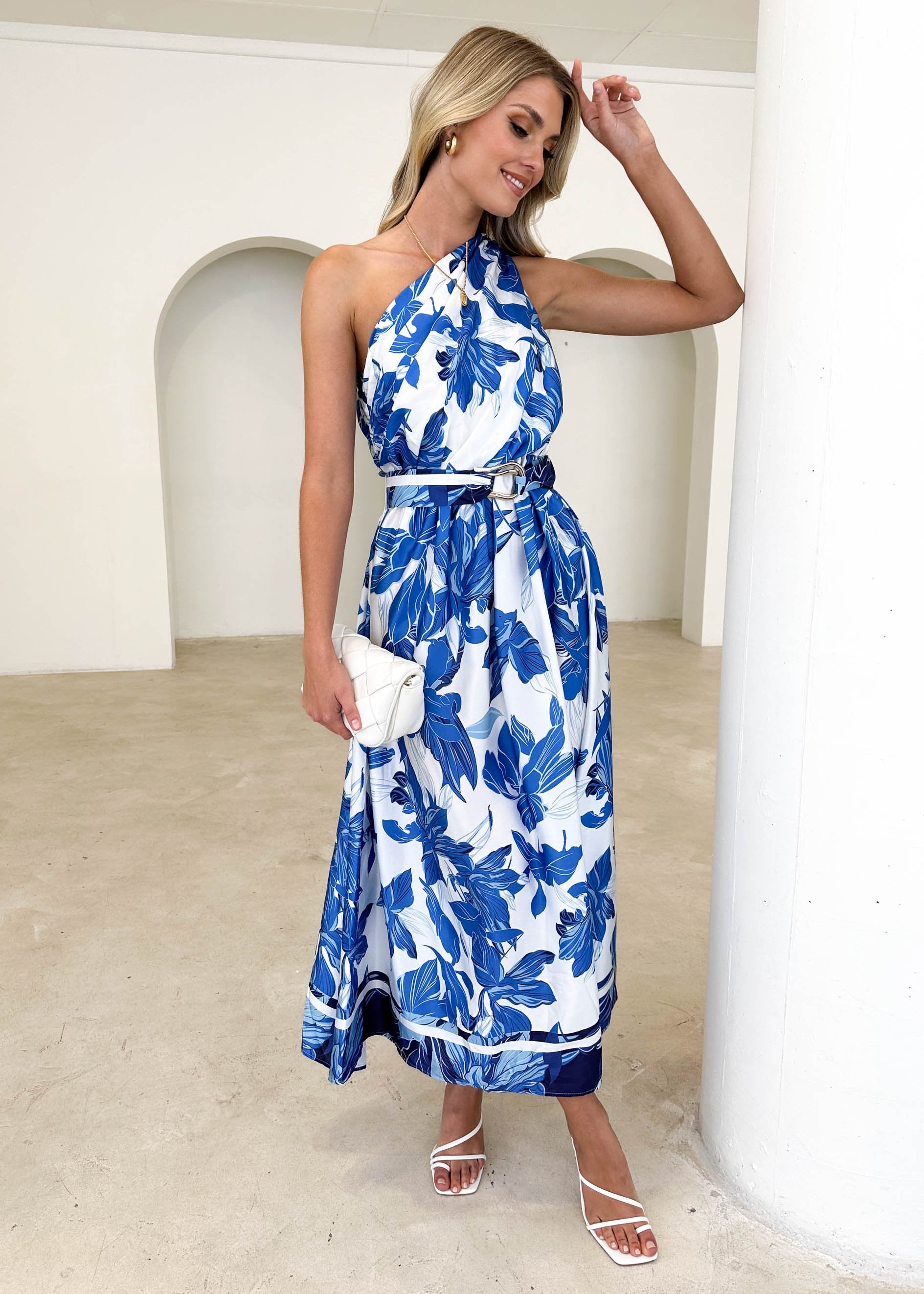 Korah One Shoulder Midi Dress - Blue Floral
