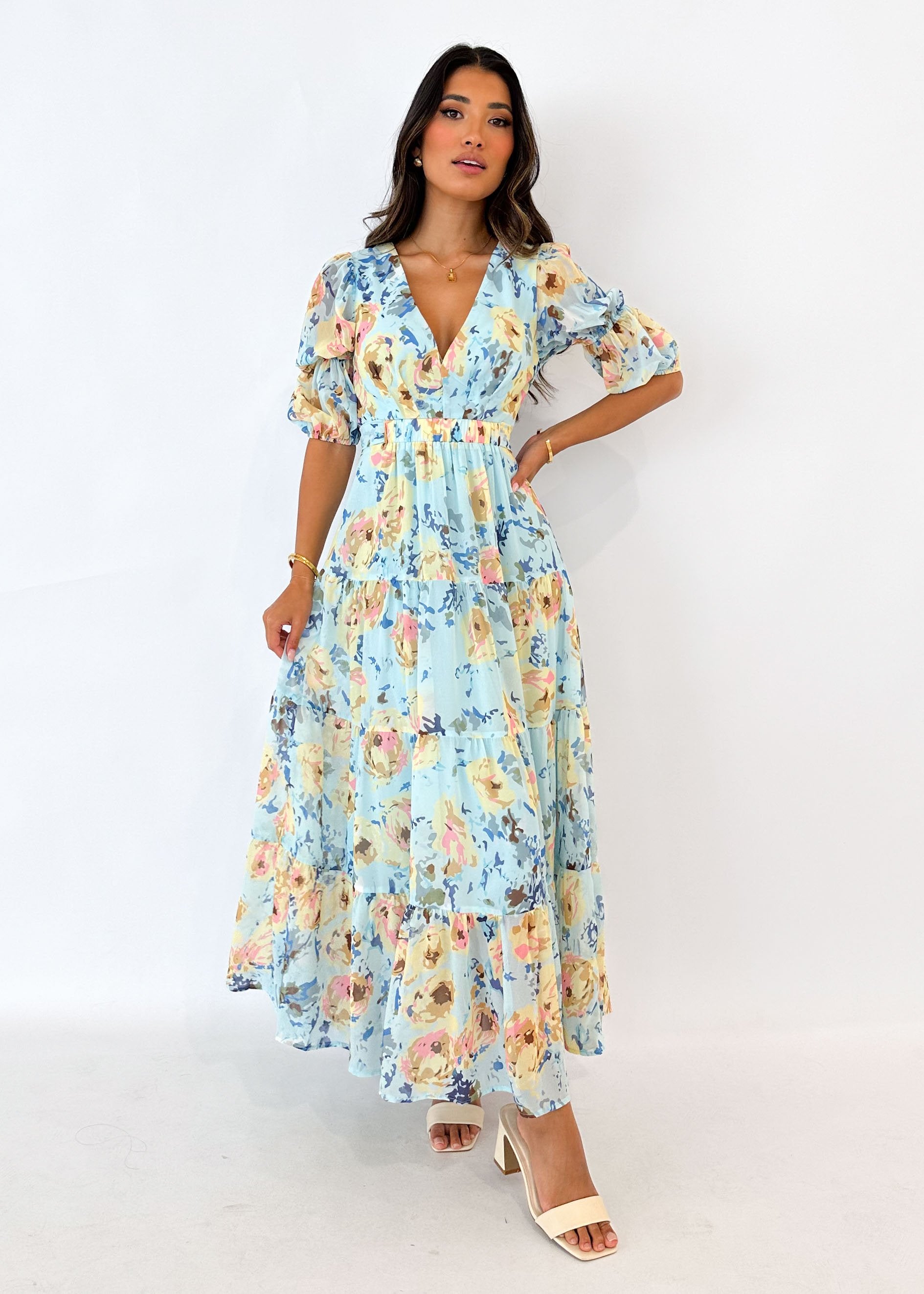 Armella Maxi Dress - Pale Blue Floral