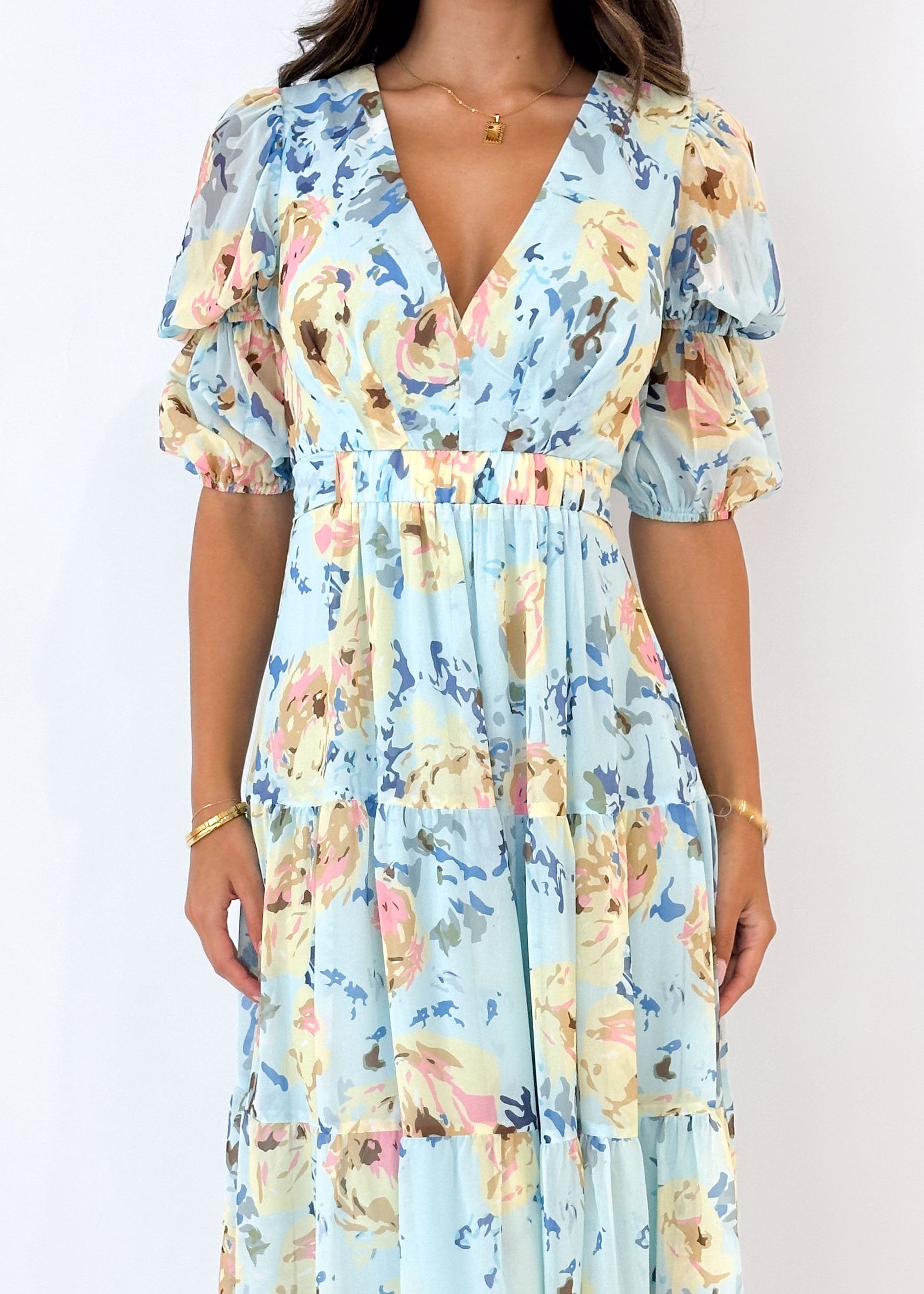 Armella Maxi Dress - Pale Blue Floral