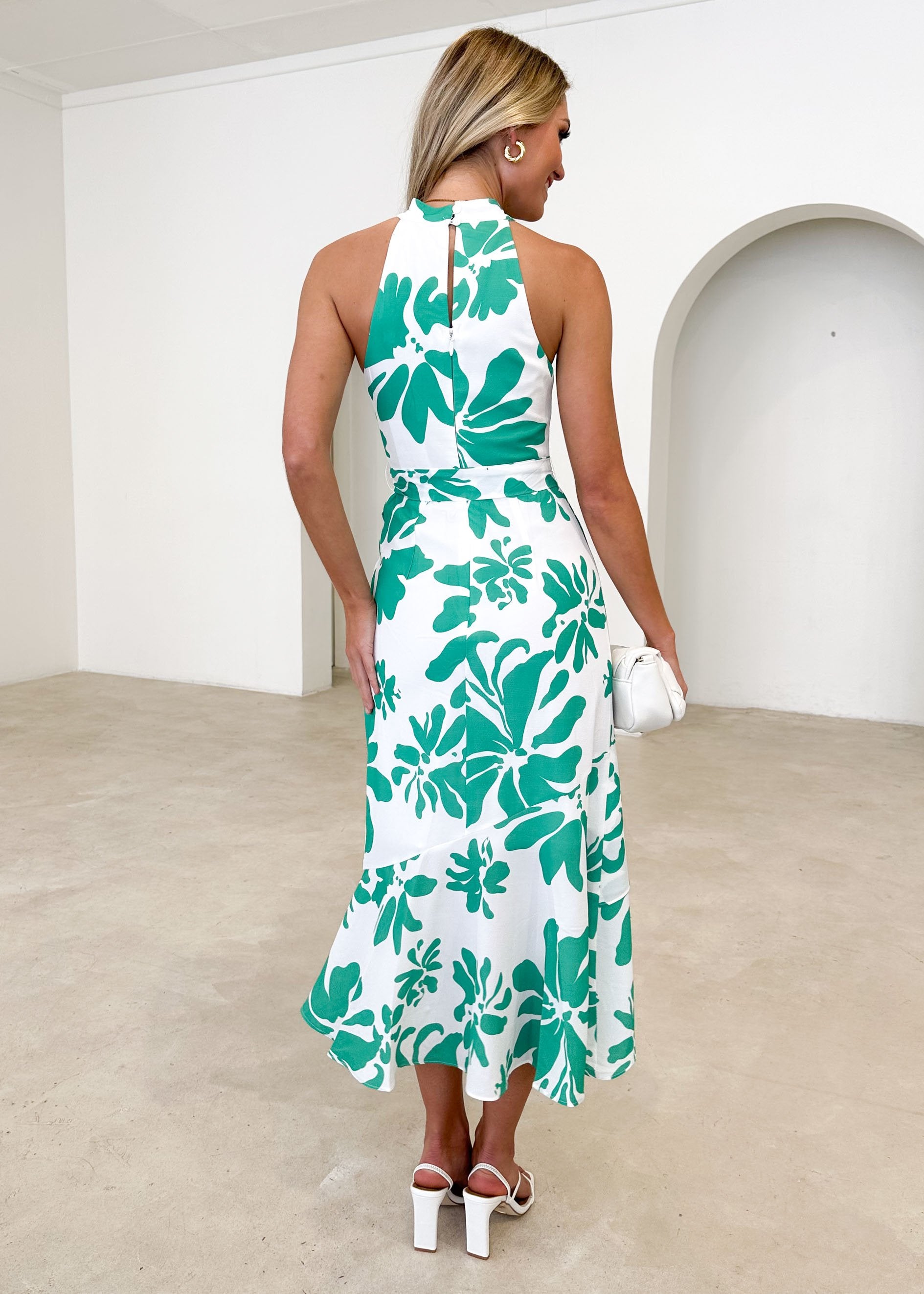 Chrisley Halter Midi Dress - Green Floral