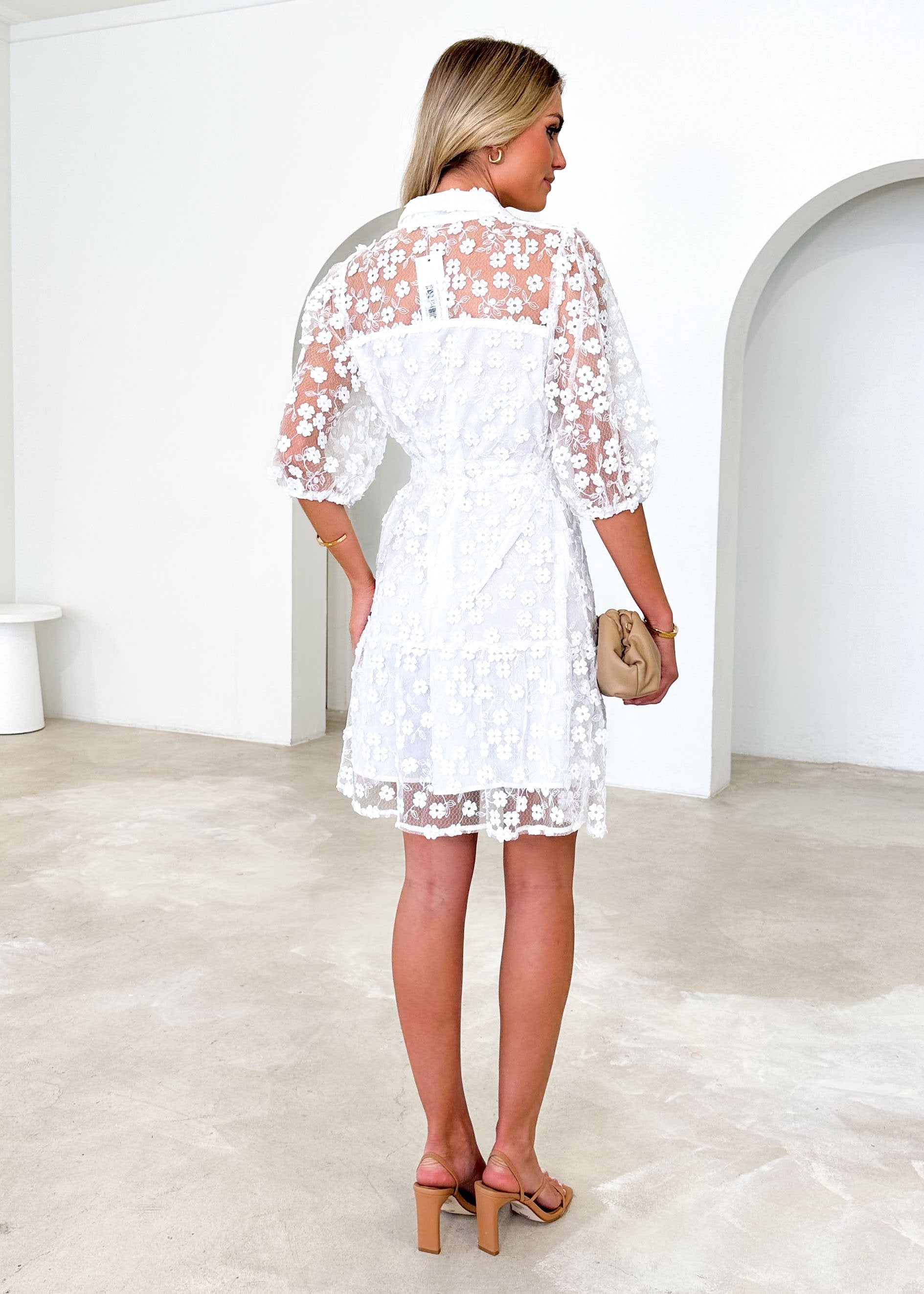 Riteski Embroidered Dress - Off White
