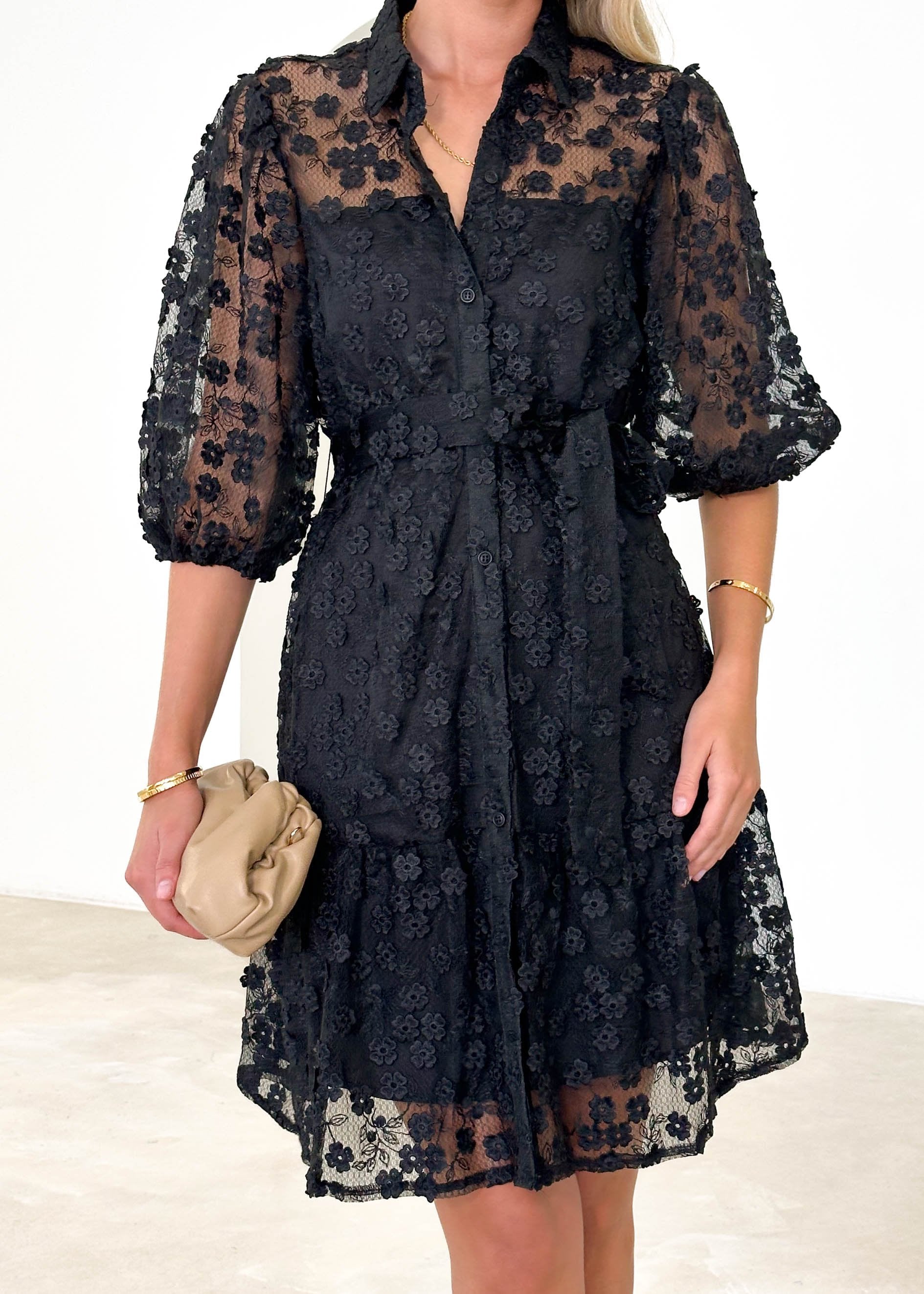 Riteski Embroidered Dress - Black