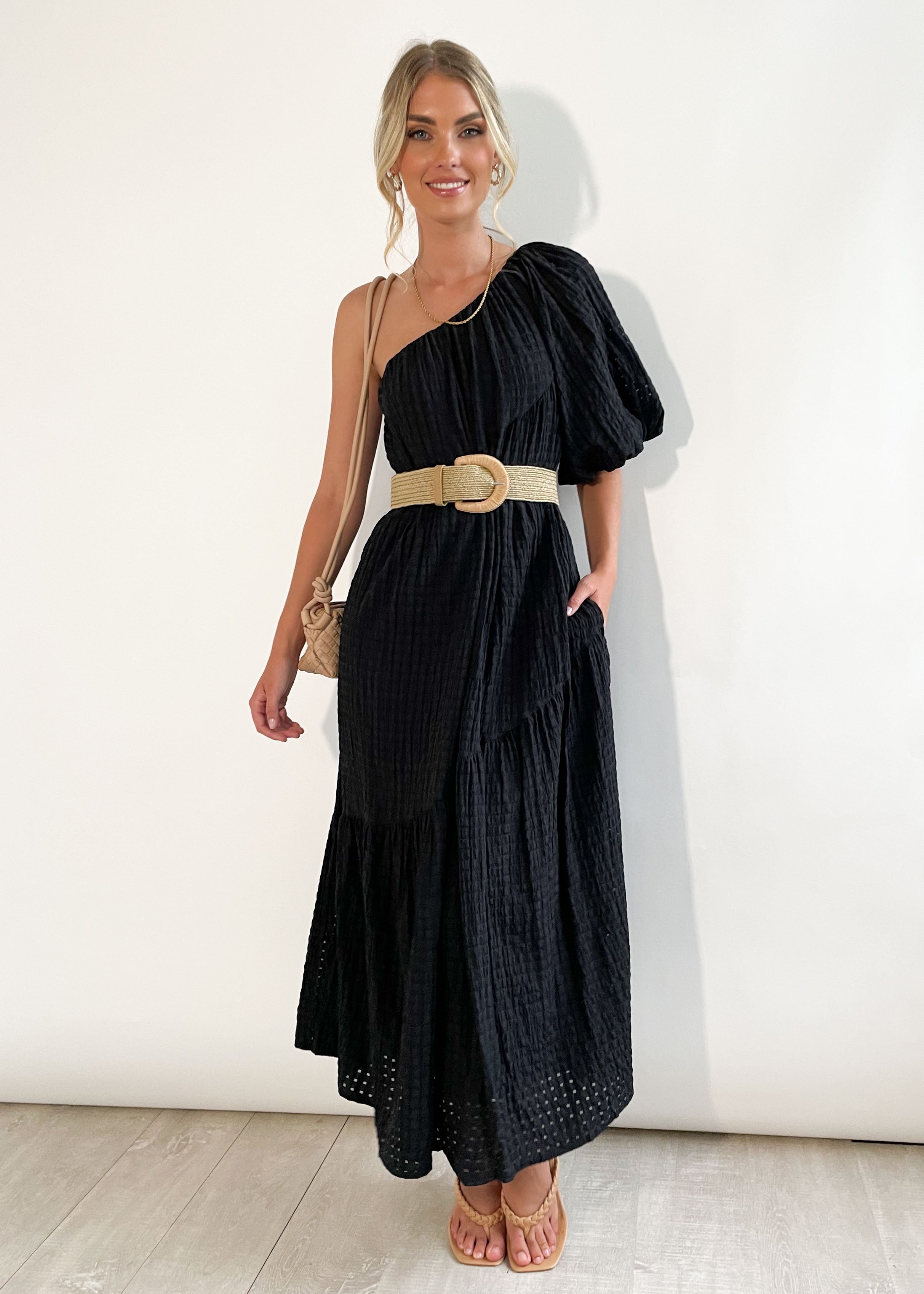 Skylae One Shoulder Maxi Dress - Black