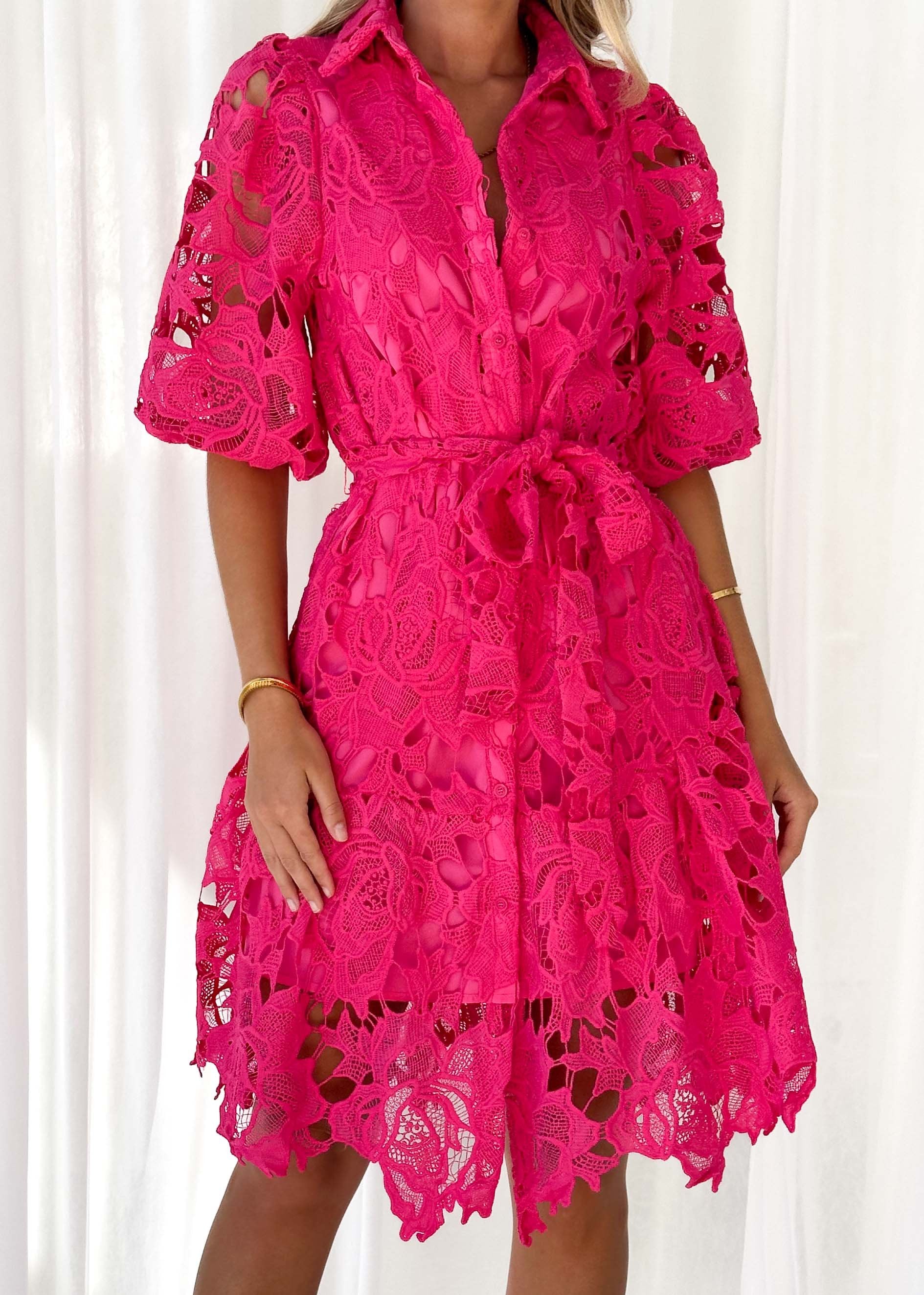 Doller Lace Dress - Hot Pink
