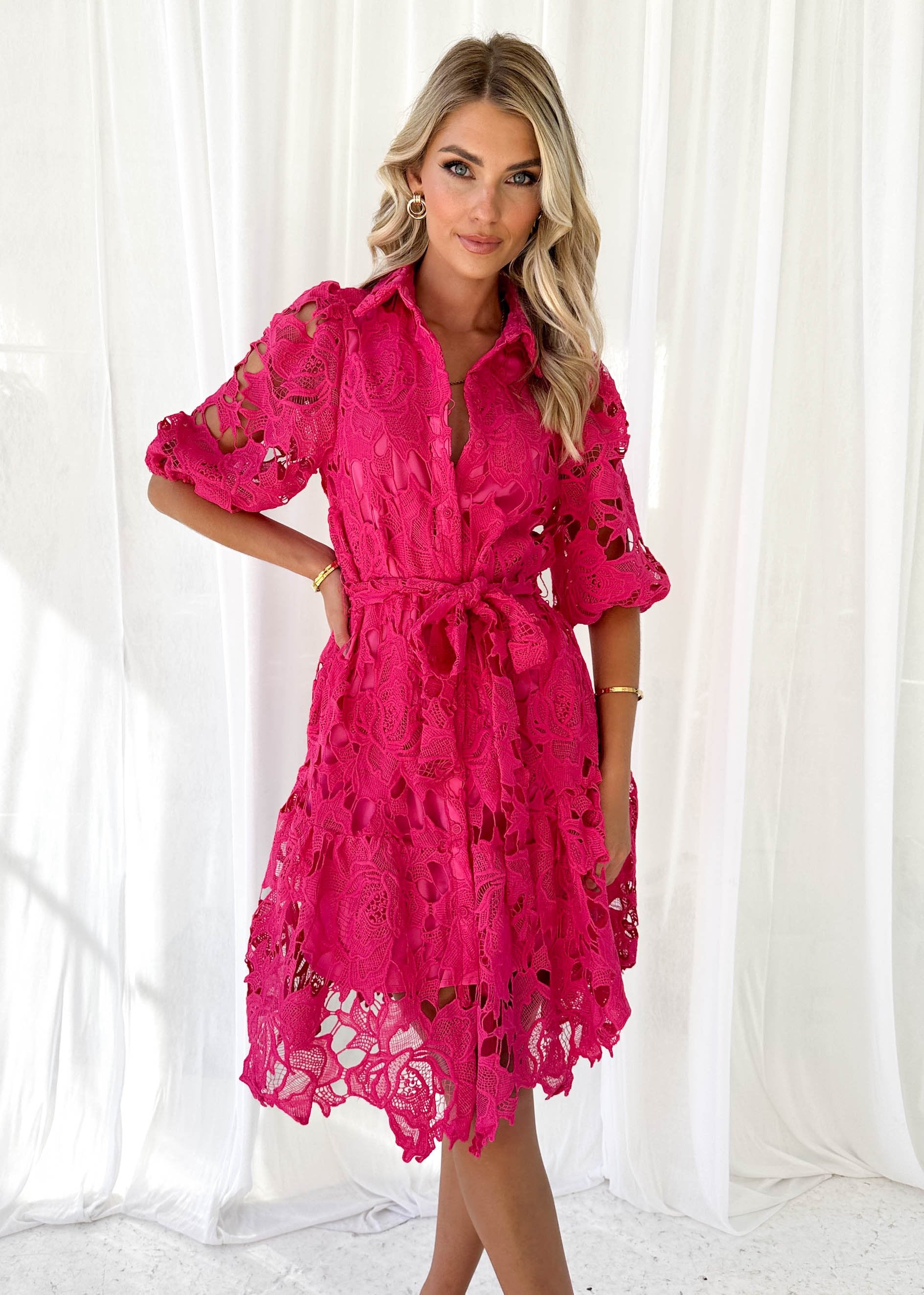 Doller Lace Dress - Hot Pink