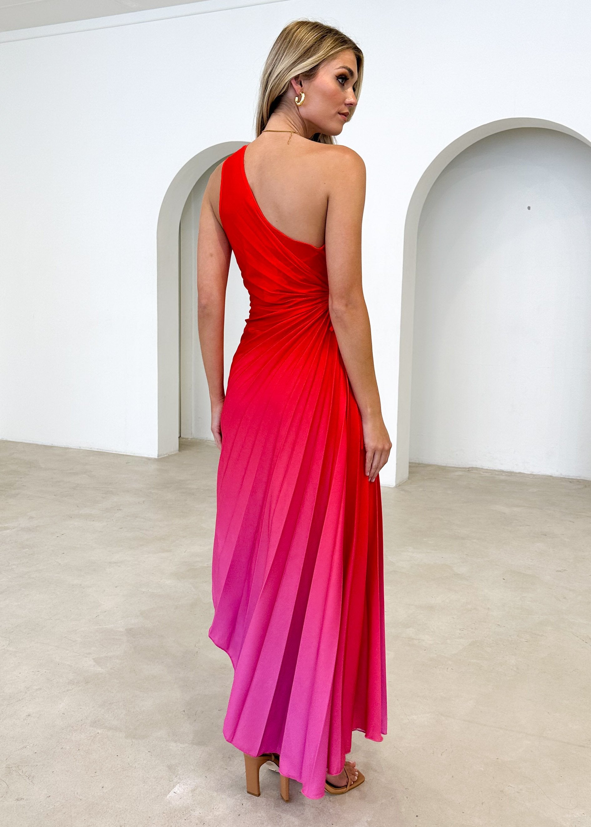 Kayta One Shoulder Midi Dress - Scarlett Ombre