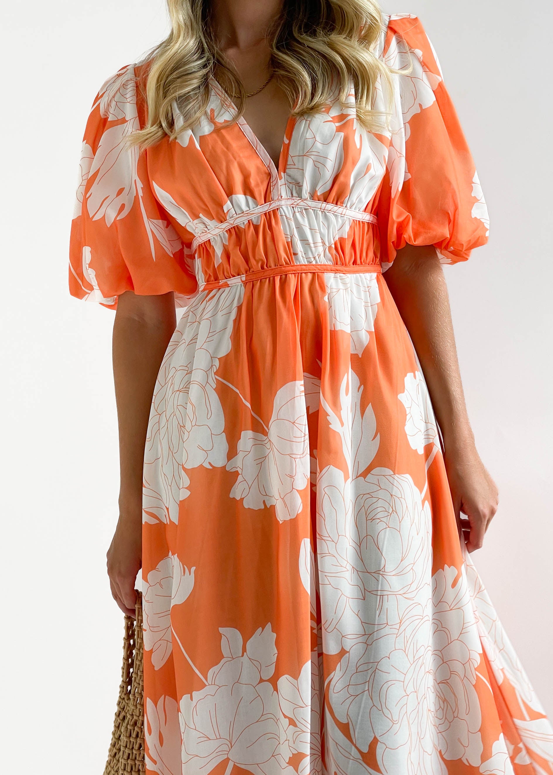 Safrina Midi Dress - Tangerine Floral