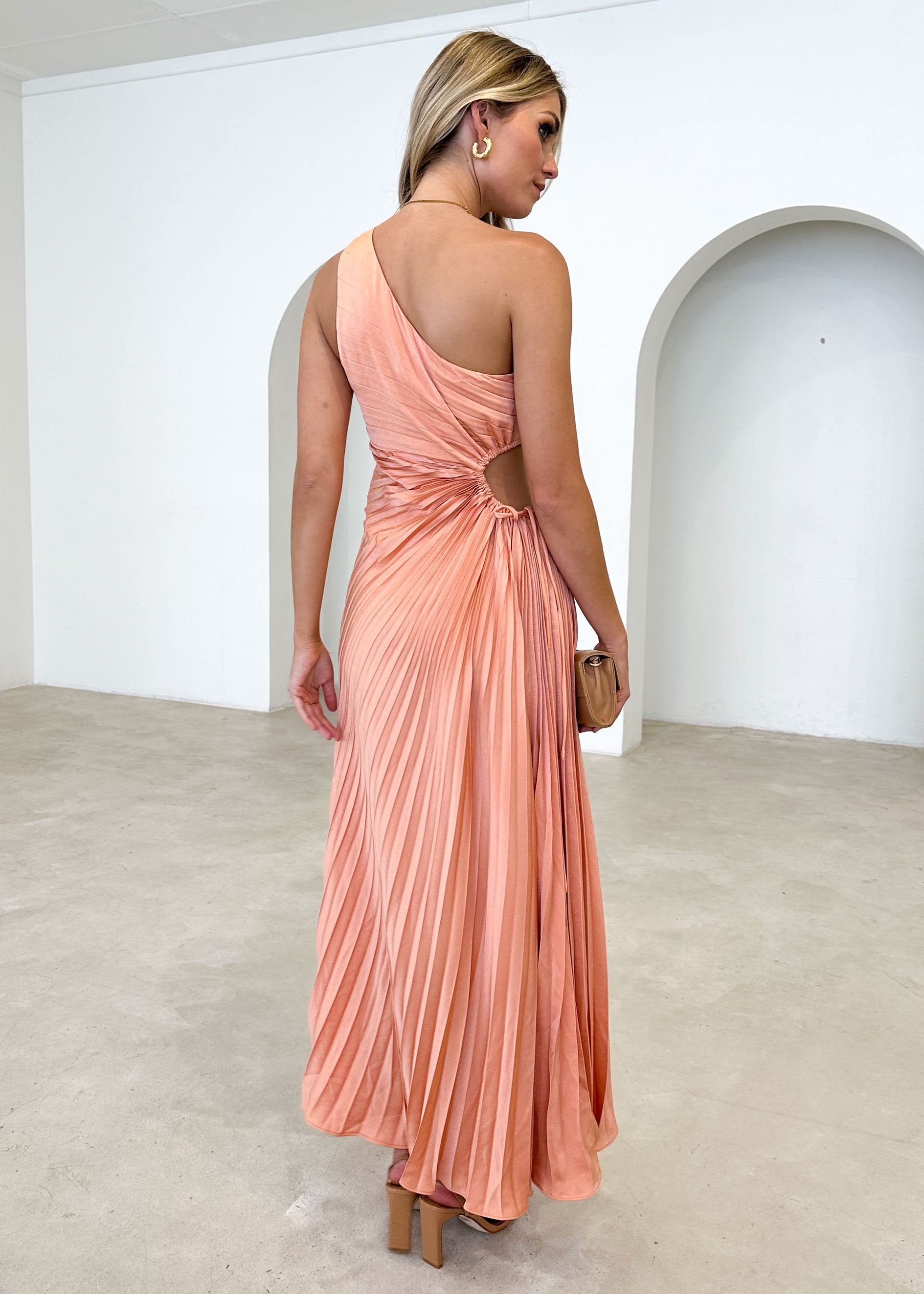 Corinne One Shoulder Midi Dress - Peach
