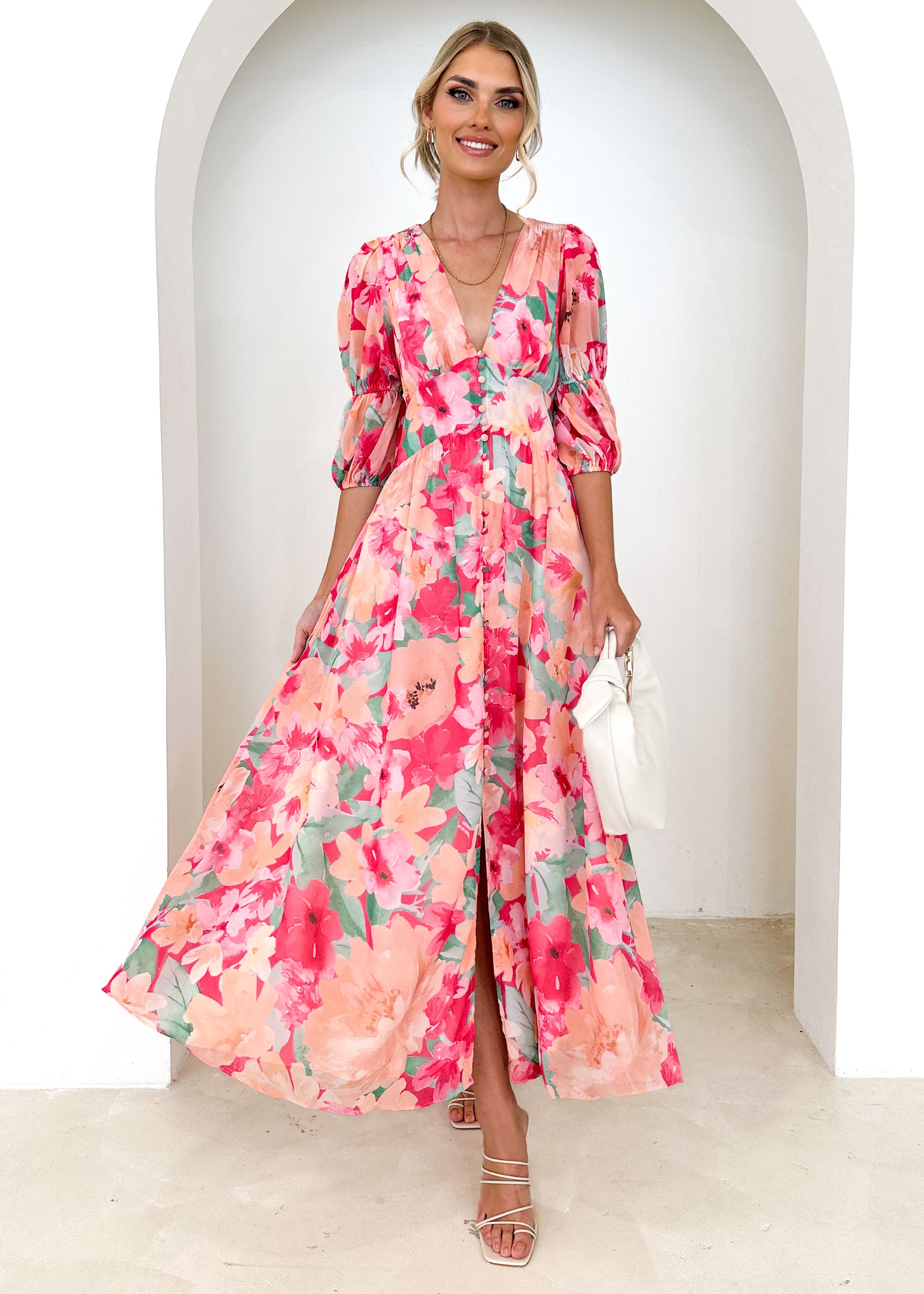 Tiffanie Midi Dress - Raspberry Floral