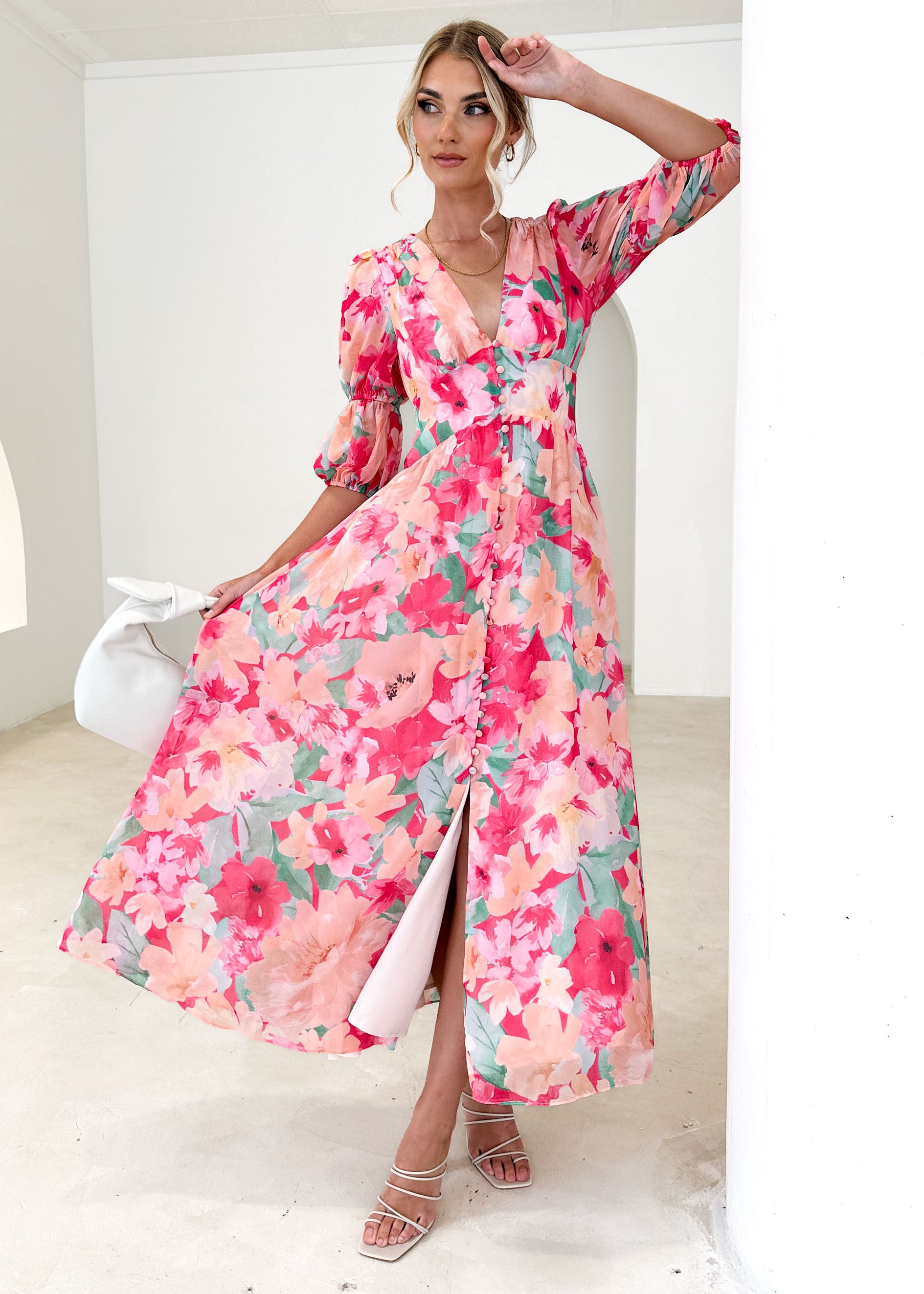 Tiffanie Midi Dress - Raspberry Floral