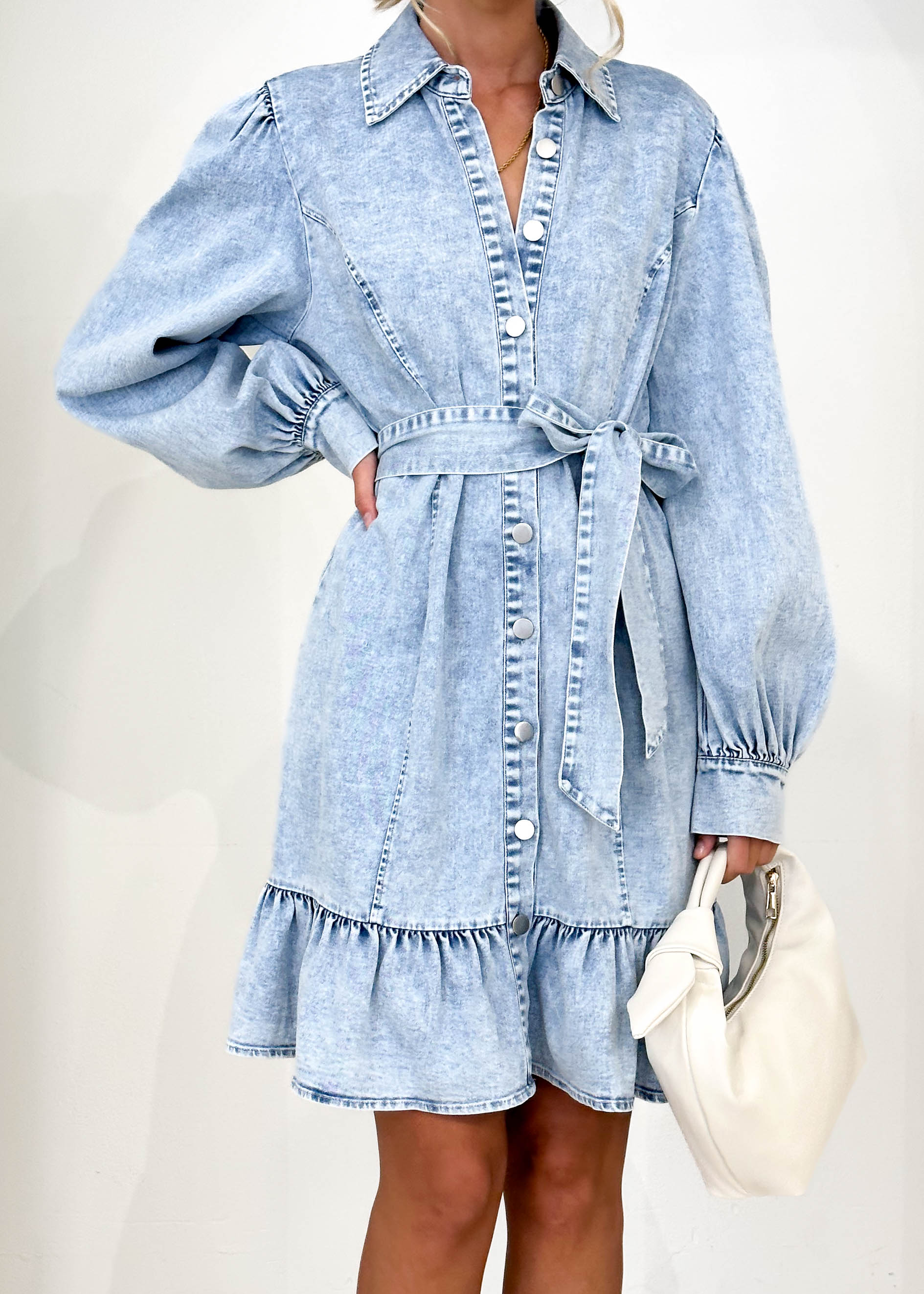 Arbella Stretch Denim Dress - Washed Blue