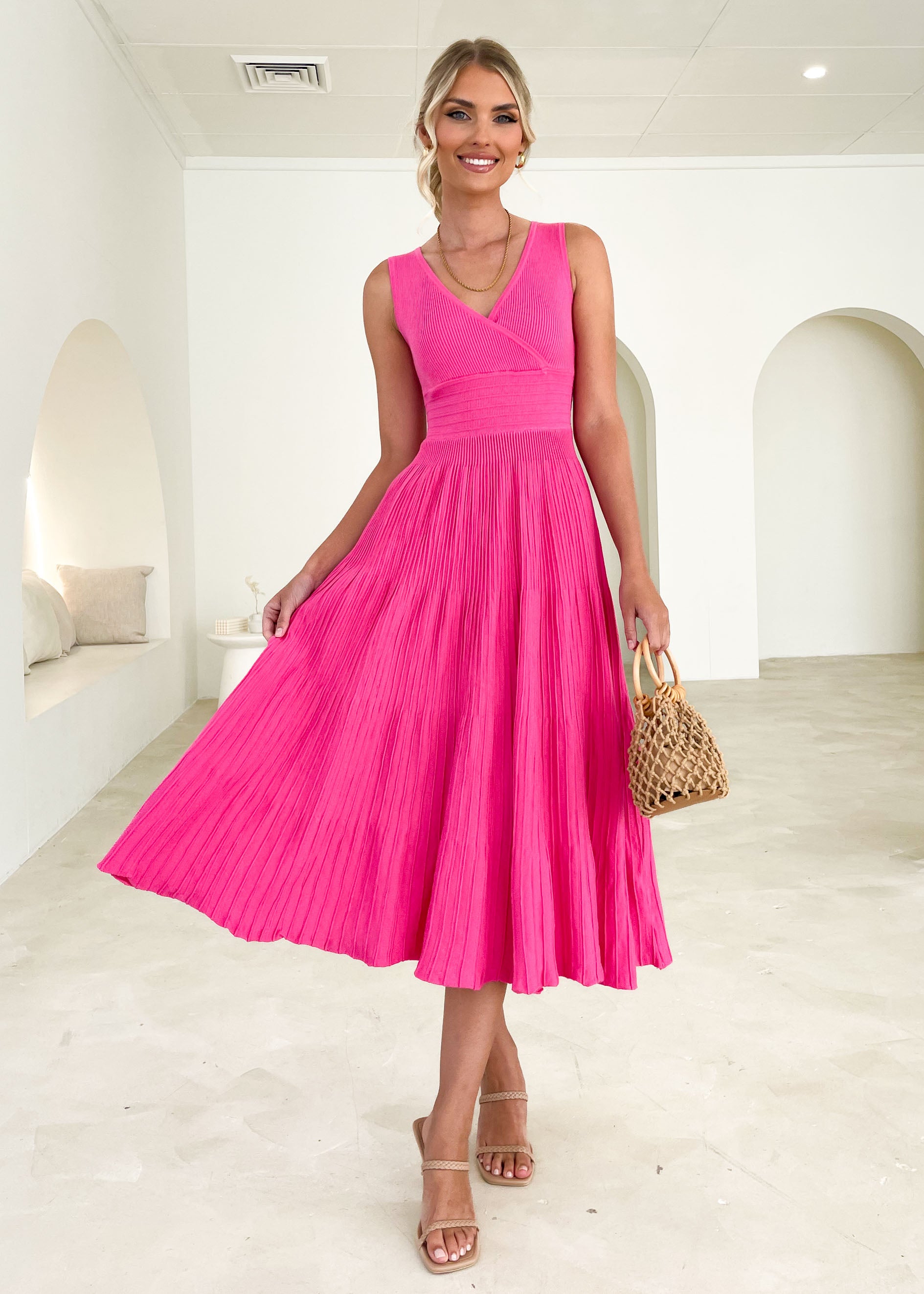 Xarli Midi Dress - Hot Pink