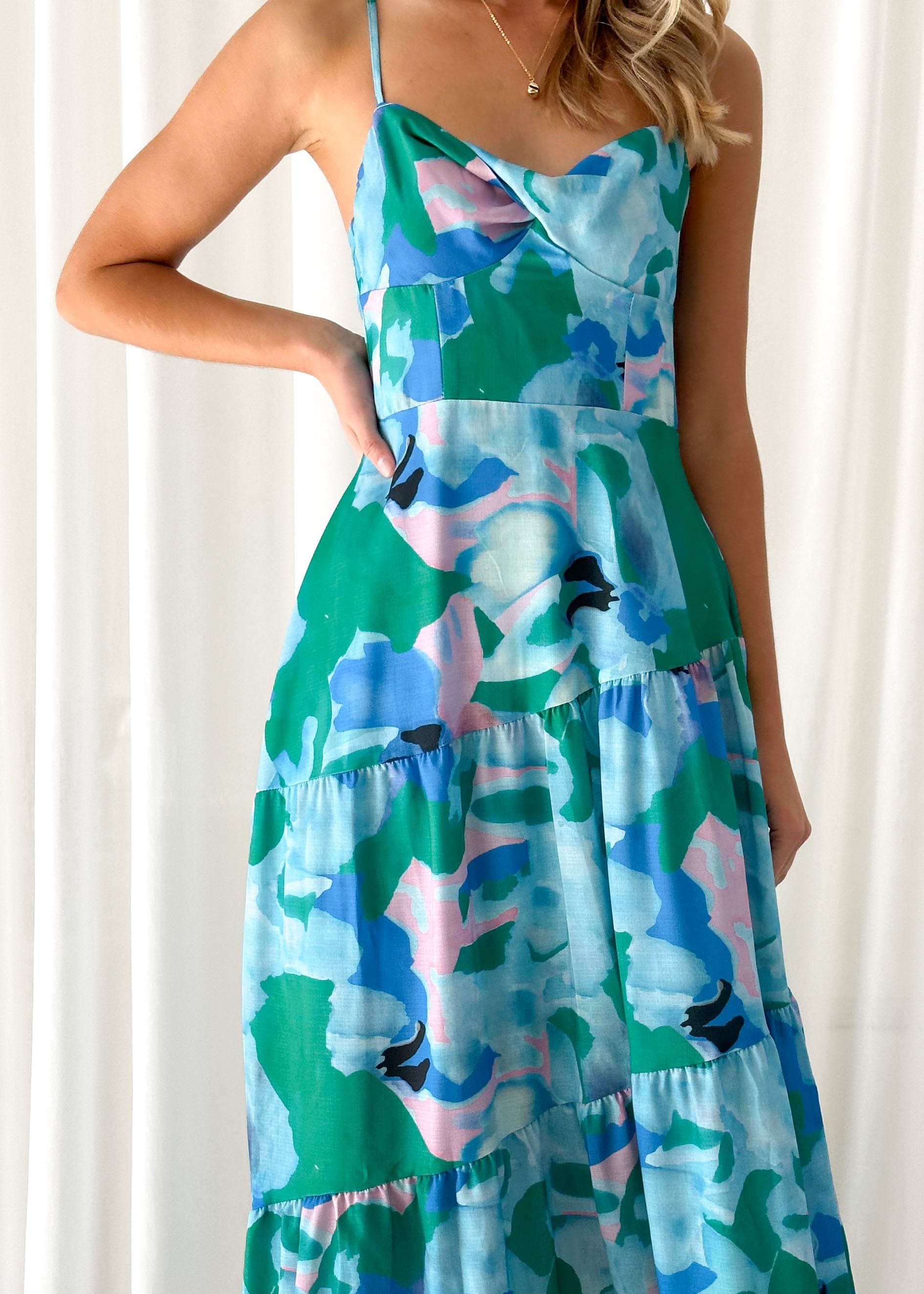 Seona Maxi Dress - Blue Watercolour