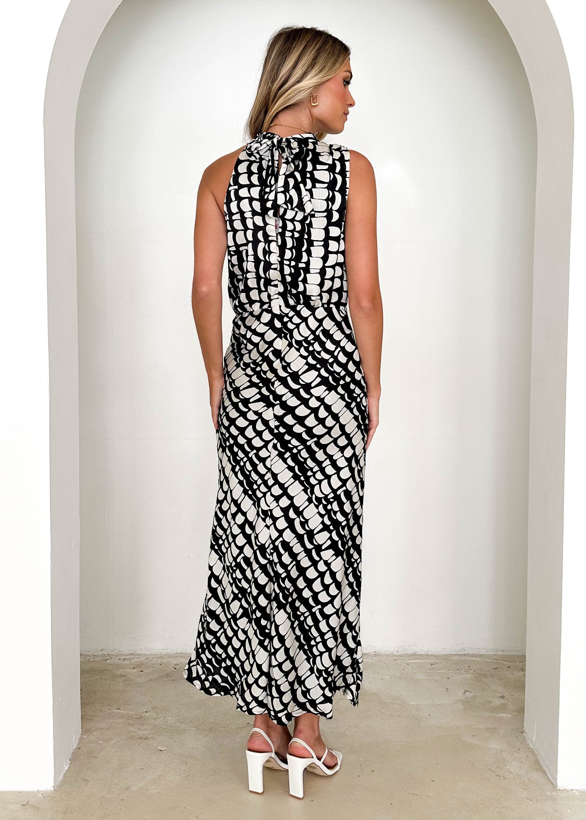 Lucia Midi Dress - Black Abstract